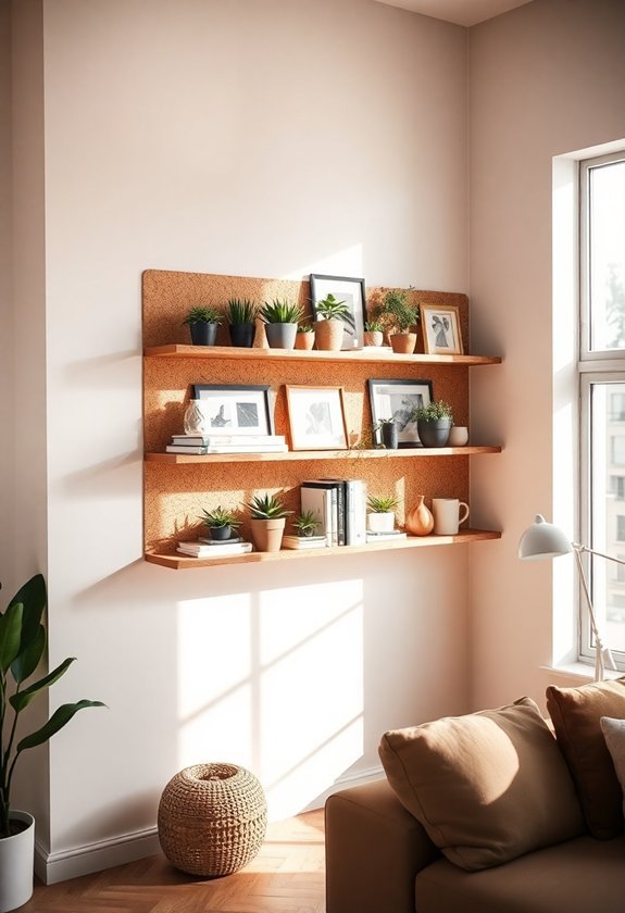 cork shelves for showcasing