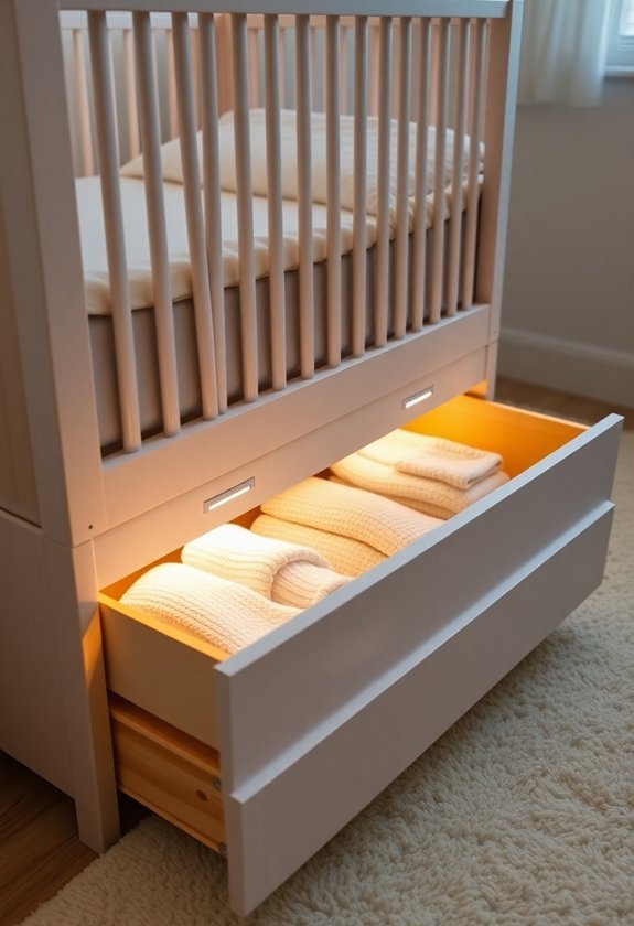 illuminated under crib storage drawers