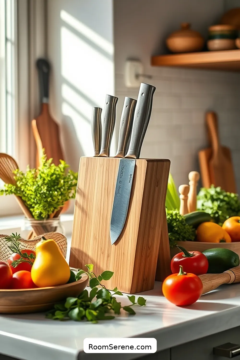 Bamboo Knife Block for 15 Bamboo Solutions for Kitchen Organization Using Bamboo