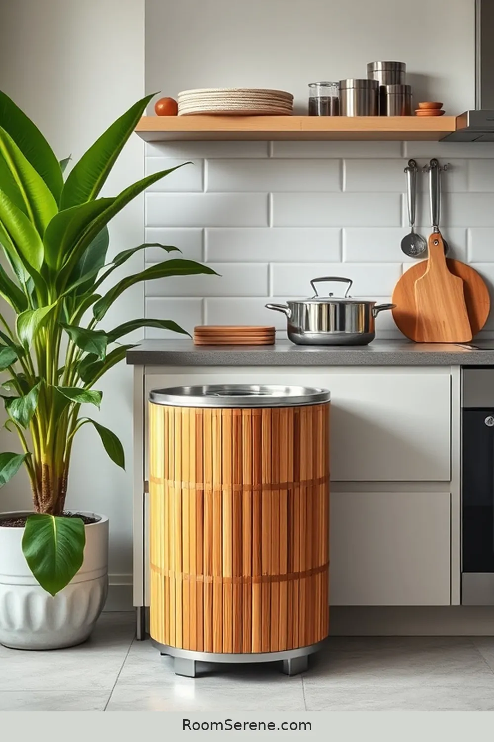 Bamboo Trash Can for 15 Bamboo Solutions for Kitchen Organization Using Bamboo