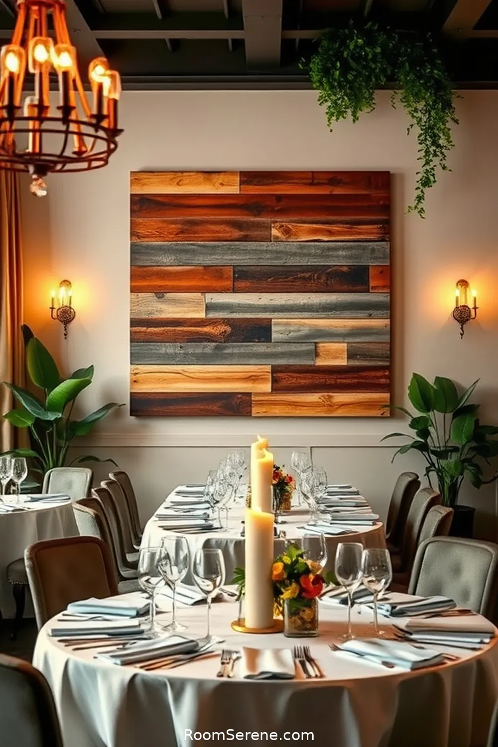 15 Creative Multi-Use Dining Room Spaces Using Reclaimed Materials 4 Upcycled Pallet Wall Art to Enhance Ambiance for 15 Creative Multi-Use Dining Room Spaces Using Reclaimed Materials