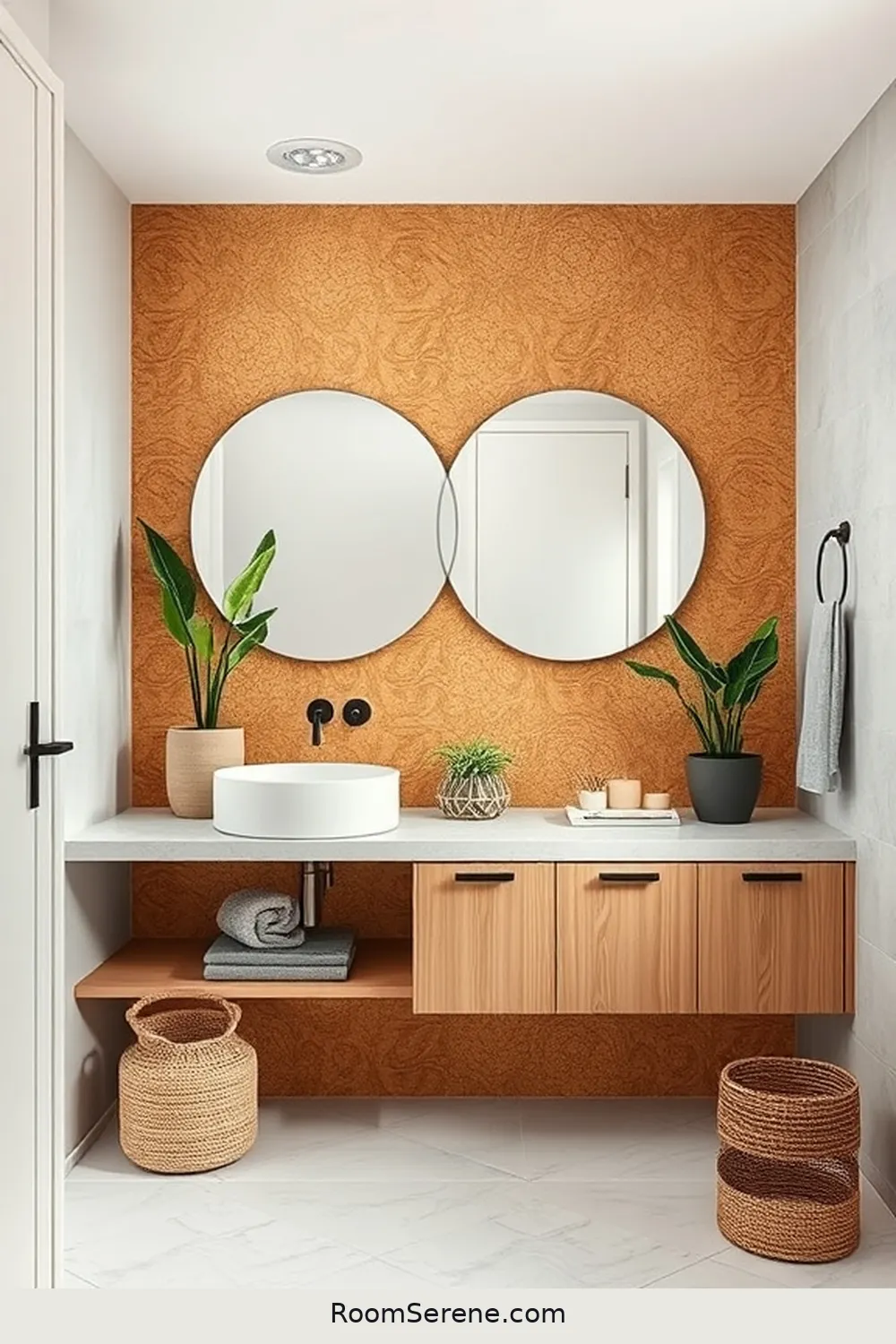 Cork Backsplash for a Unique Touch for 15 Creative Ways for Designing Multi-Use Bathroom Spaces Using Cork