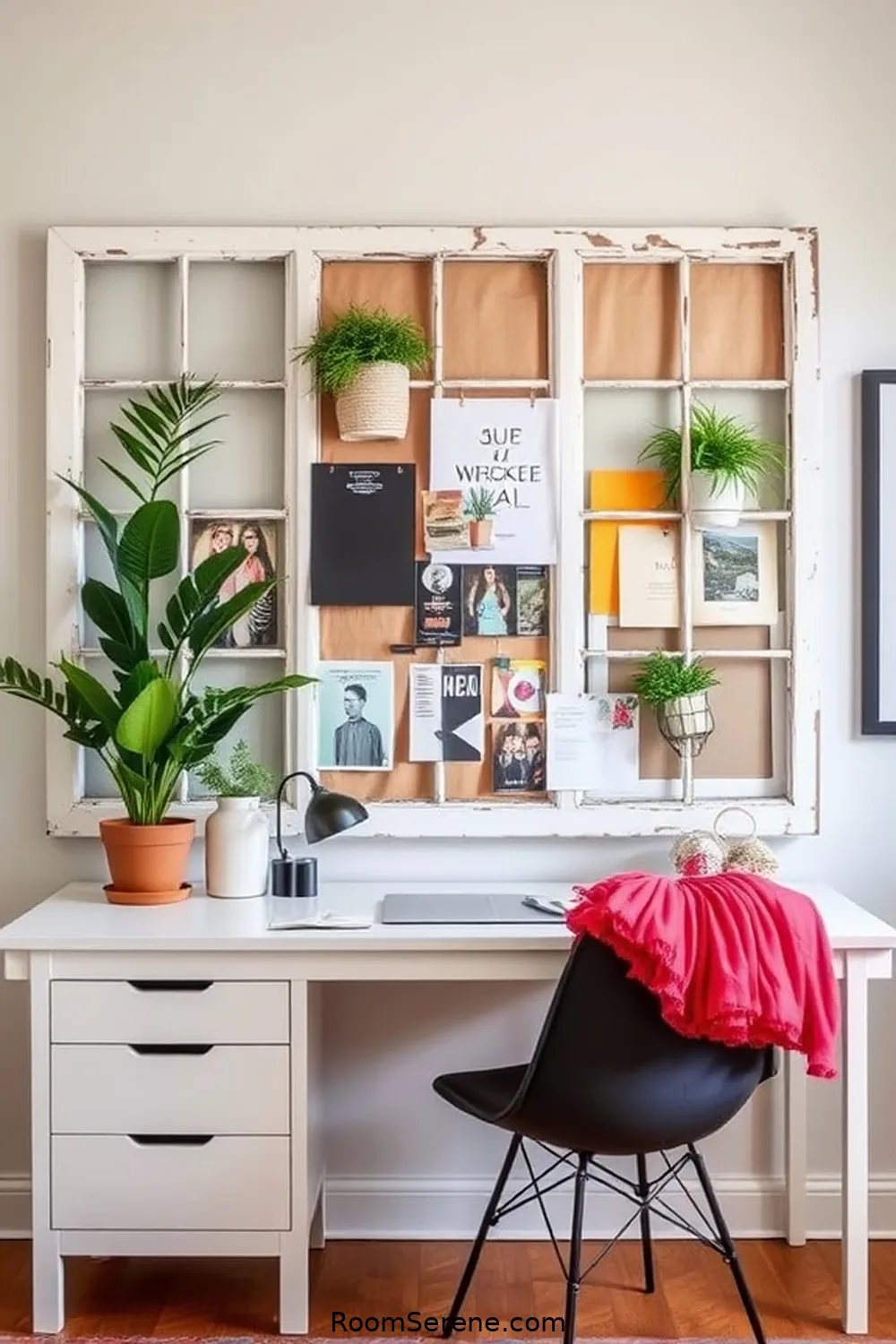 15 Inspiring Workspace Design Ideas for Your Home Office Using Reclaimed Materials 7 Repurposed Window Frames for Inspiration Boards for 15 Inspiring Workspace Design Ideas for Your Home Office Using Reclaimed Materials