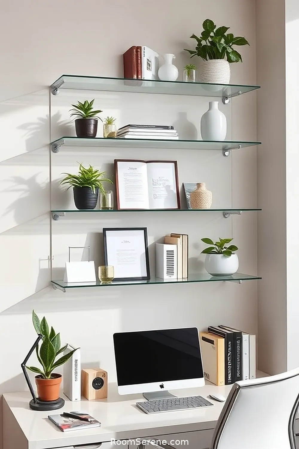 15 Stunning Ways for Using Glass in Your Home Office Design 3 Floating Glass Shelves for Storage for 15 Stunning Ways for Using Glass in Your Home Office Design