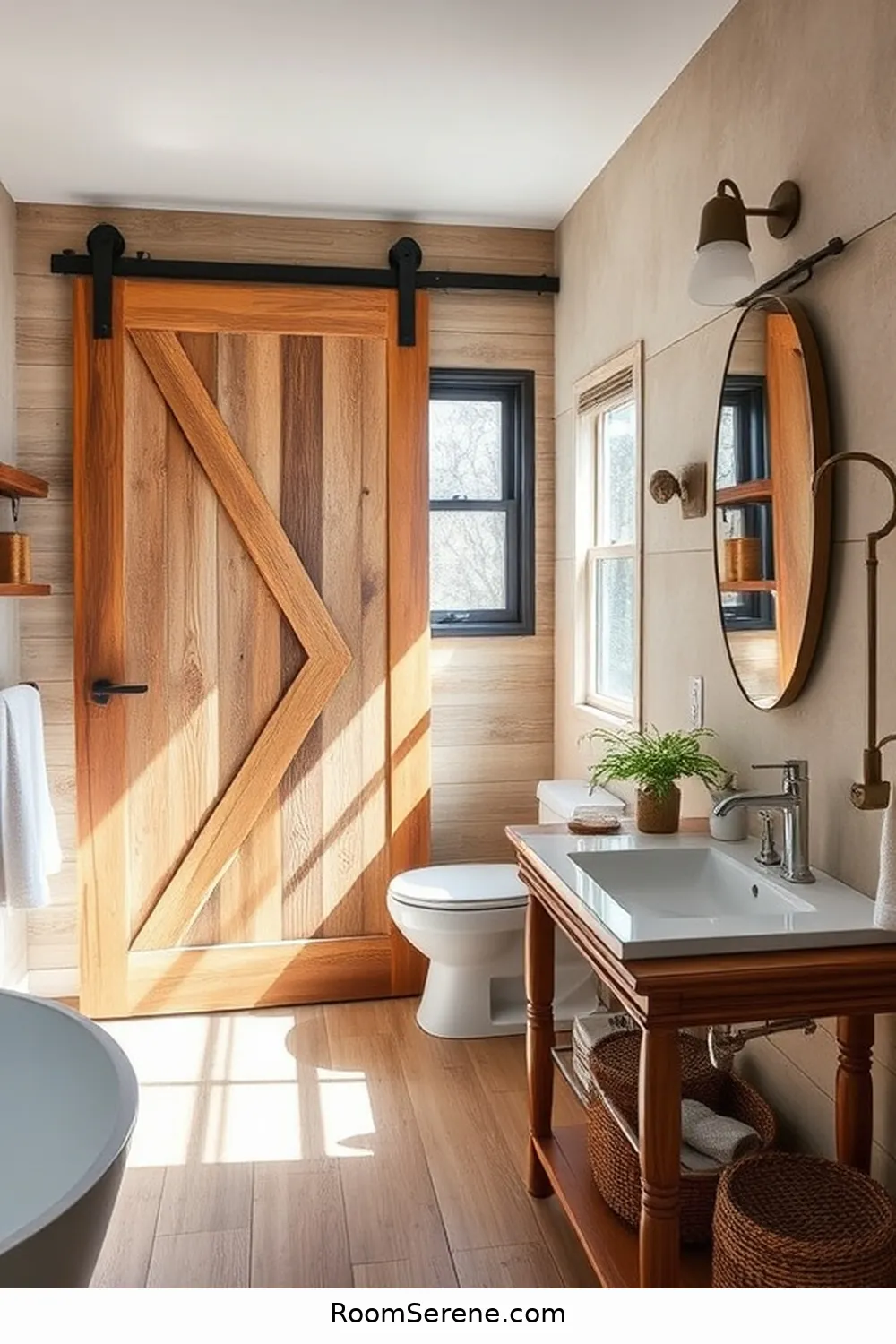 15 Ways to Boost Energy Efficiency in the Bathroom Using Reclaimed Materials 6 Reclaimed Barn Doors for 15 Ways to Boost Energy Efficiency in the Bathroom Using Reclaimed Materials