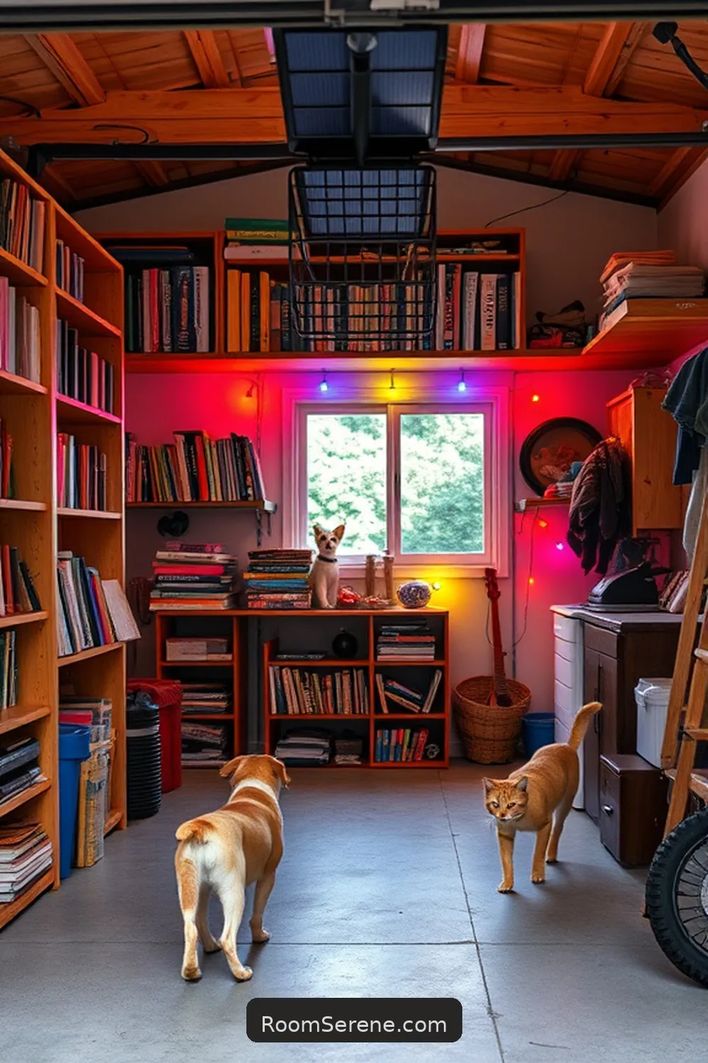 15 Ways to Create a Pet Friendly Garage Using Solar Powered Lights 13 Include Shelving for Pet Books and Resources for 15 Ways to Create a Pet Friendly Garage Using Solar Powered Lights