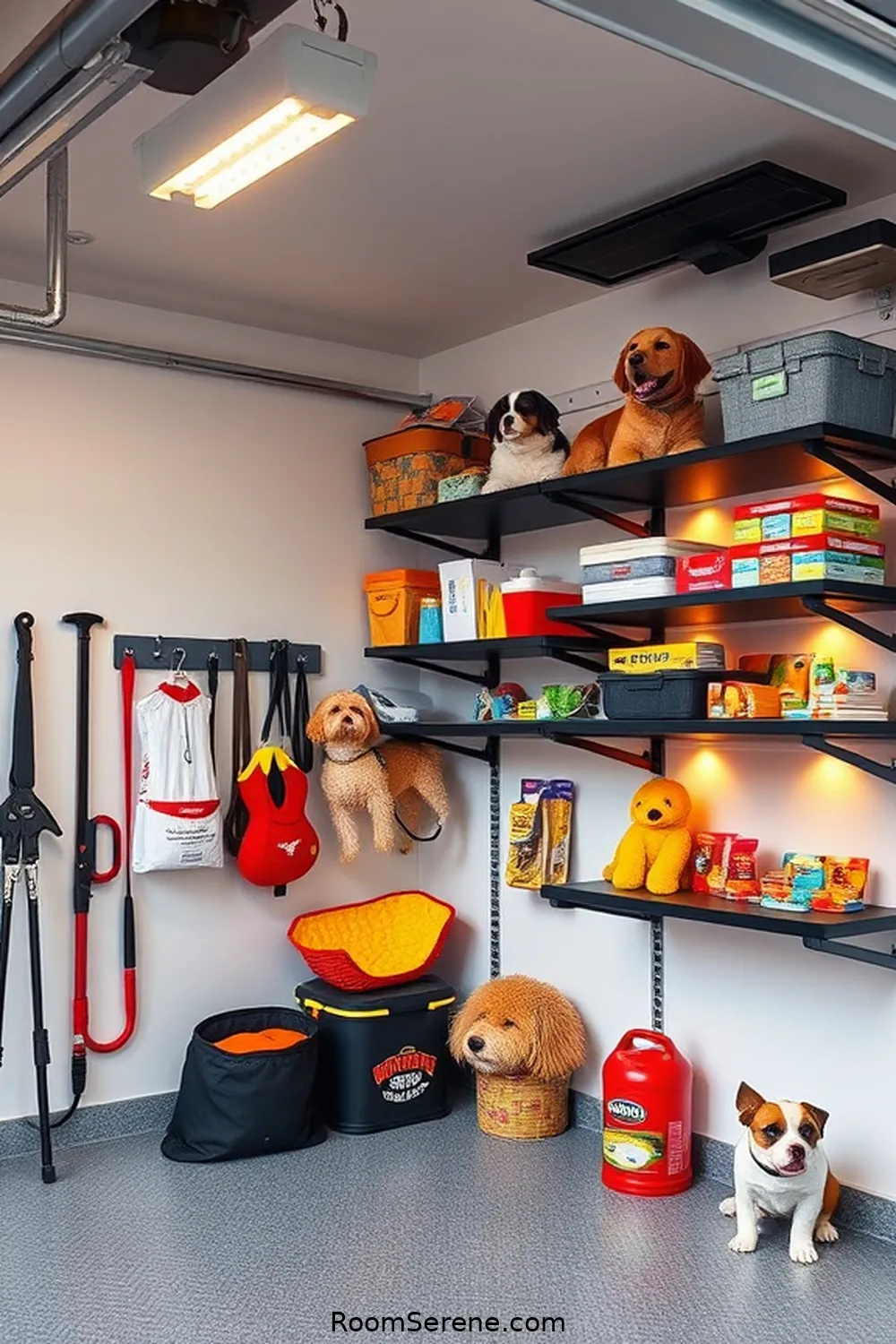 15 Ways to Create a Pet Friendly Garage Using Solar Powered Lights 5 Utilize Wall-Mounted Storage for Pet Supplies for 15 Ways to Create a Pet Friendly Garage Using Solar Powered Lights