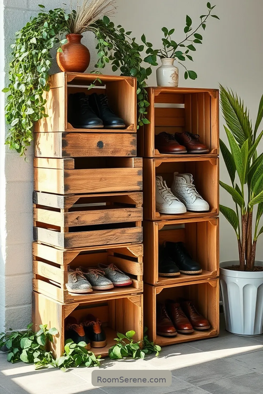 Vintage Crate Shoe Storage for 16 Creative Storage Solutions for Hallway Using Reclaimed Materials