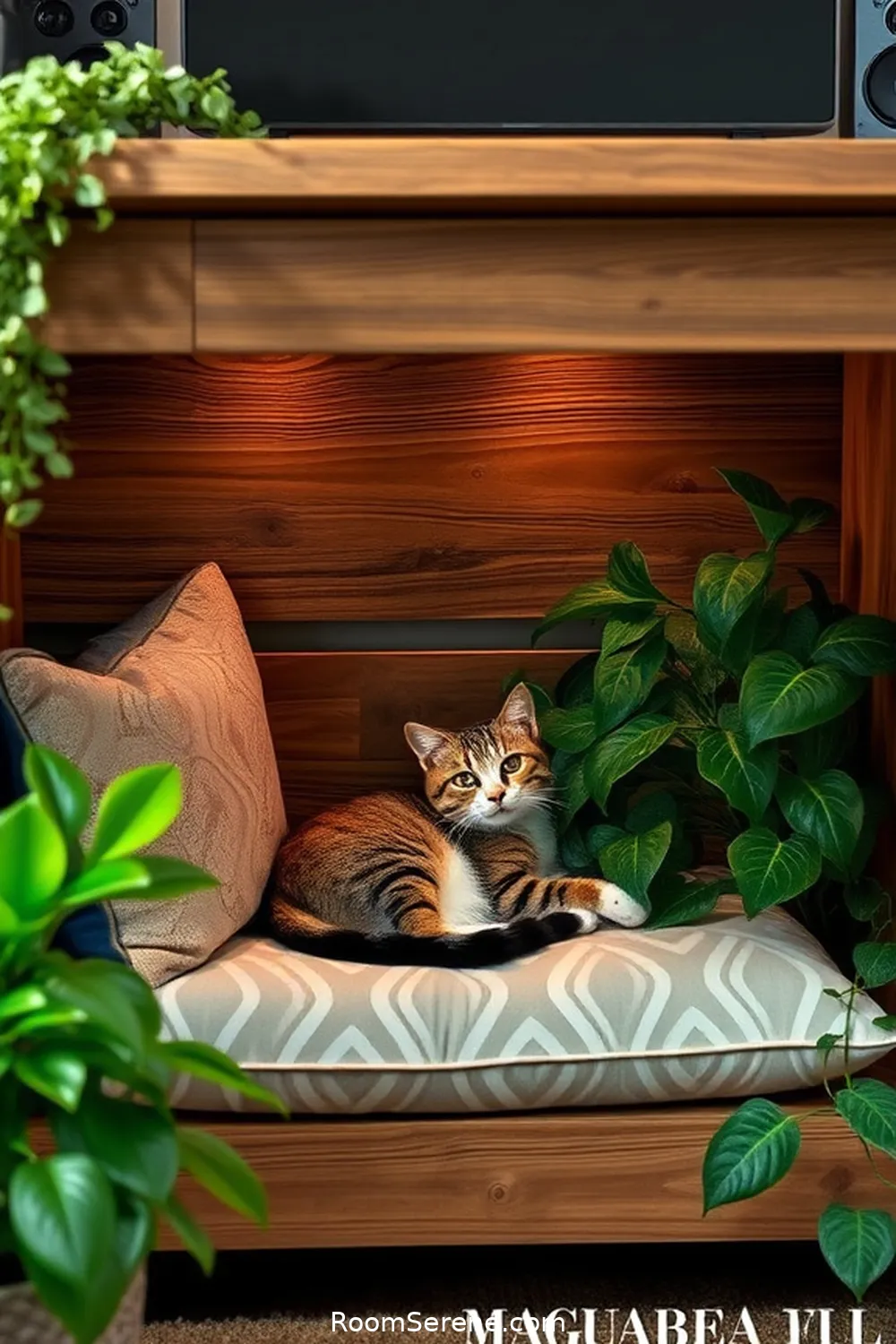 16 Creative Ways to Make a Pet-Friendly Home Office Using Reclaimed Materials 3 Design a Cozy Pet Nook Under the Desk for 16 Creative Ways to Make a Pet-Friendly Home Office Using Reclaimed Materials