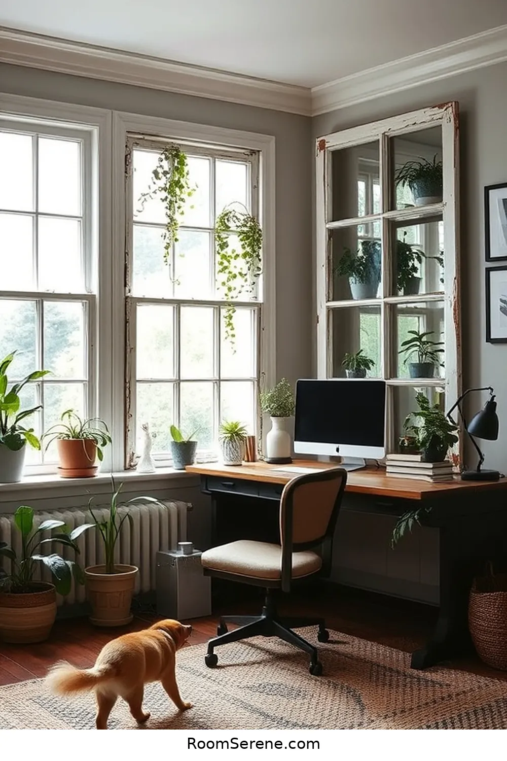 16 Creative Ways to Make a Pet-Friendly Home Office Using Reclaimed Materials 16 Repurpose Old Windows as Decorative Screens for 16 Creative Ways to Make a Pet-Friendly Home Office Using Reclaimed Materials
