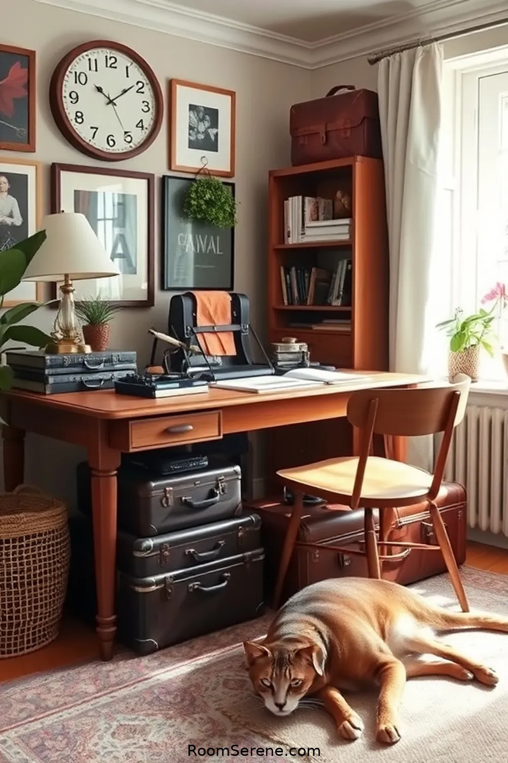 16 Creative Ways to Make a Pet-Friendly Home Office Using Reclaimed Materials 5 Use Vintage Suitcases for Storage for 16 Creative Ways to Make a Pet-Friendly Home Office Using Reclaimed Materials