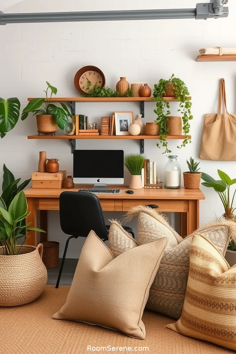 Add Natural Fiber Accent Pillows for Style for 16 Inspiring Ideas for Workspace Design Using Natural Fibers in Your Garage