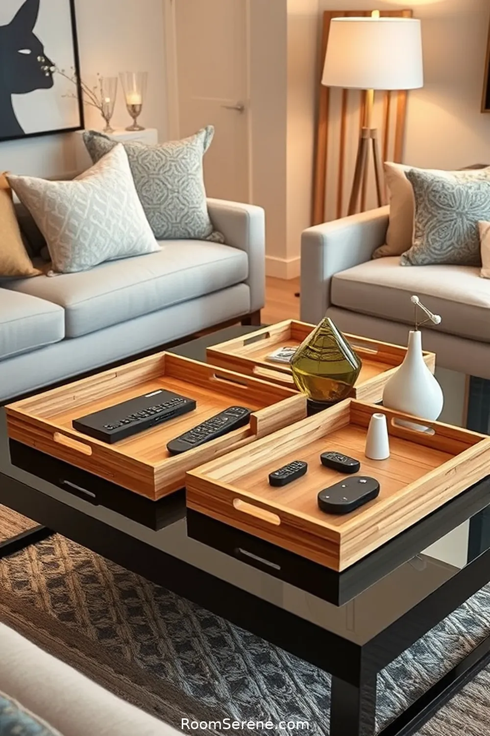 Bamboo Trays for Remote Controls and Knickknacks for 16 Stylish Ways for Living Room Organization Using Bamboo