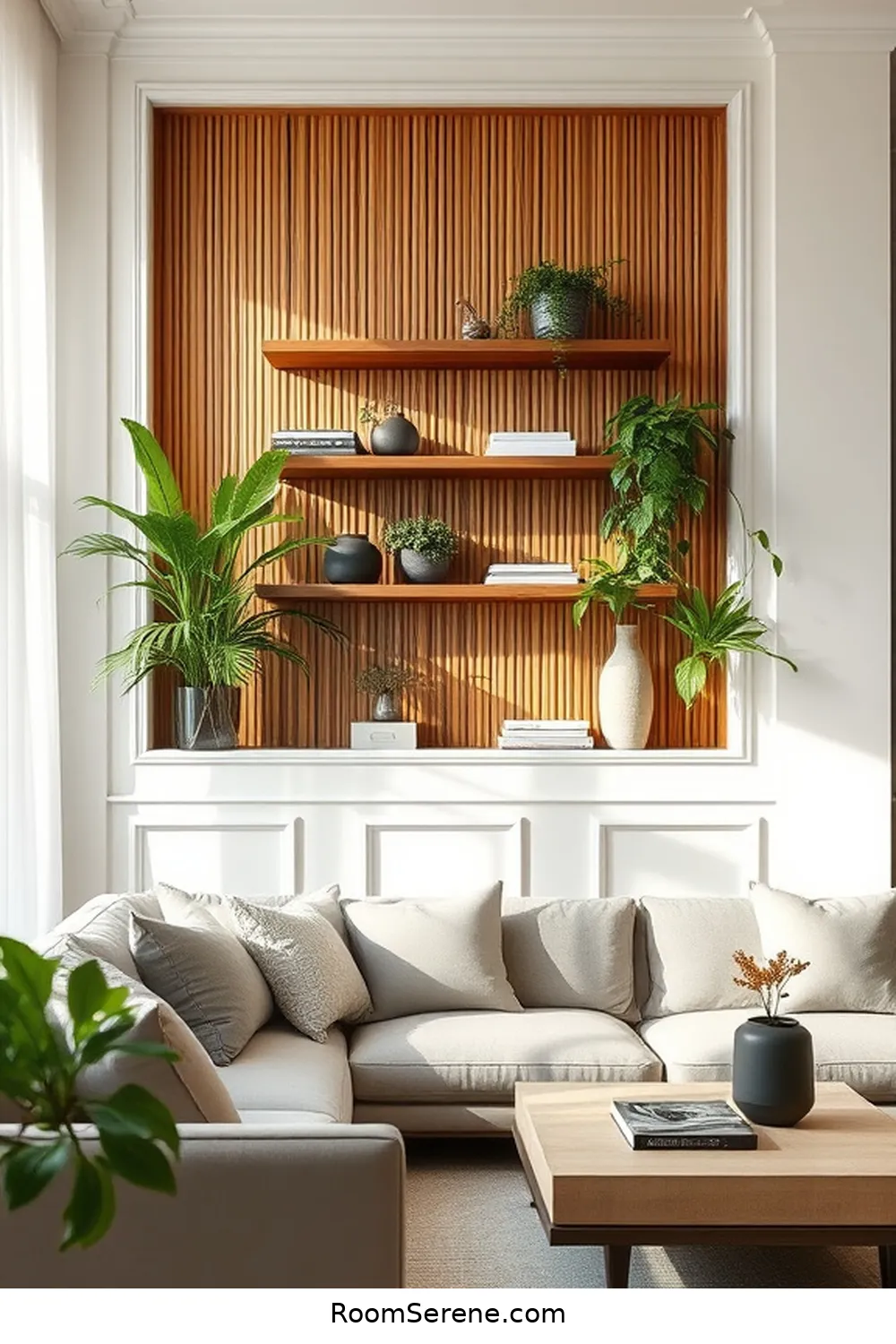 Bamboo Wall Art With Built-In Shelves for 16 Stylish Ways for Living Room Organization Using Bamboo
