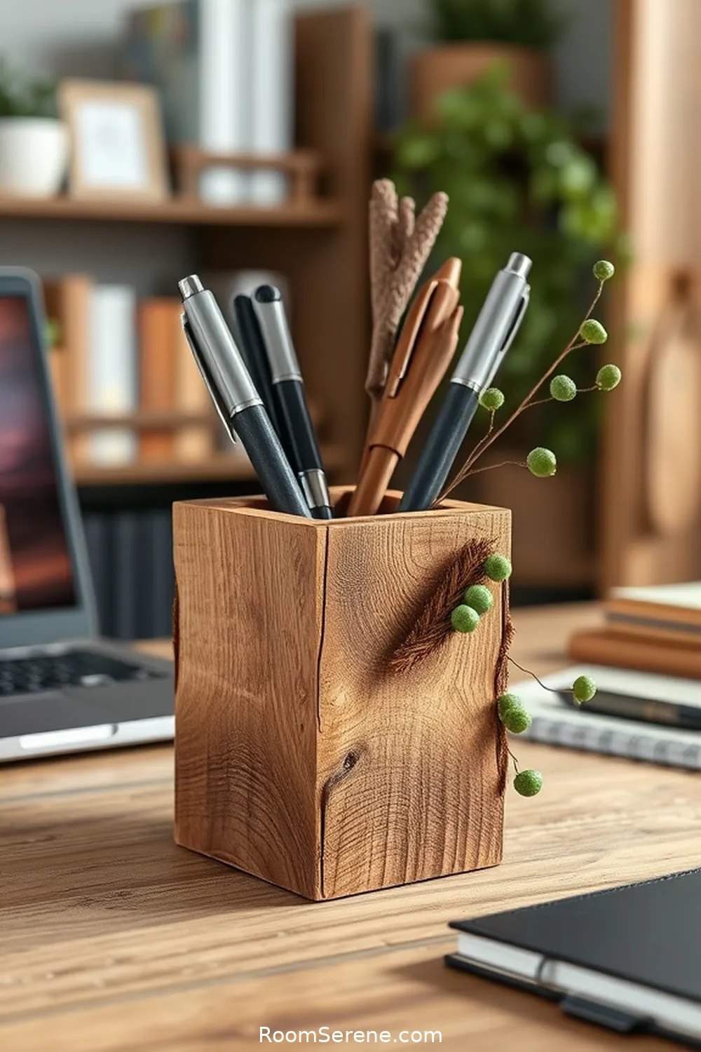 16 Sustainable Ways for Home Office Organization Using Recycled Wood 8 Rustic Pen Holder for 16 Sustainable Ways for Home Office Organization Using Recycled Wood