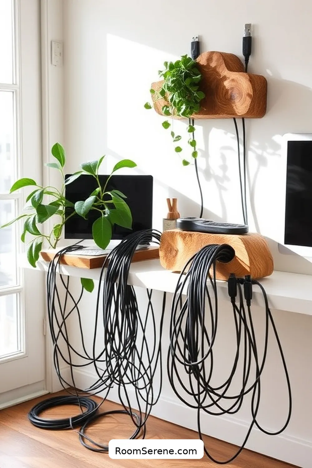 16 Sustainable Ways for Home Office Organization Using Recycled Wood 9 Wood Scrap Cable Management for 16 Sustainable Ways for Home Office Organization Using Recycled Wood