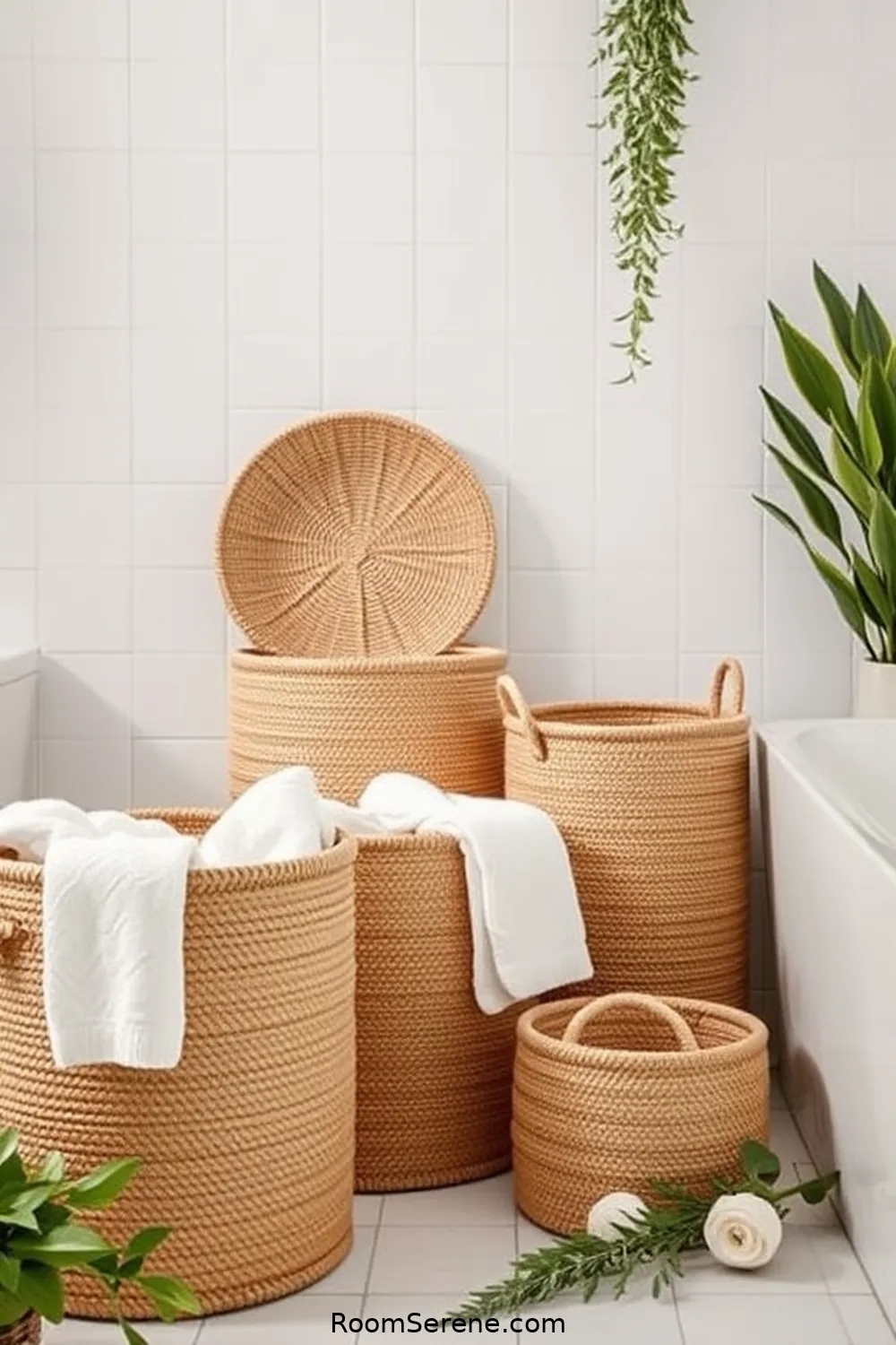 Jute Storage Baskets for 17 Natural Fiber Essentials for Comfort and Coziness in Your Bathroom