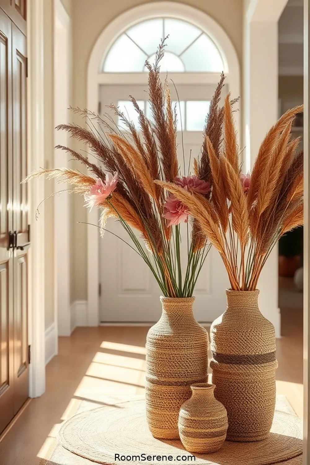 17 Ways to Create Comfort and Coziness in Your Entryway Using Natural Fibers 16 Decorate With Dried Flowers in Natural Fiber Vases for 17 Ways to Create Comfort and Coziness in Your Entryway Using Natural Fibers