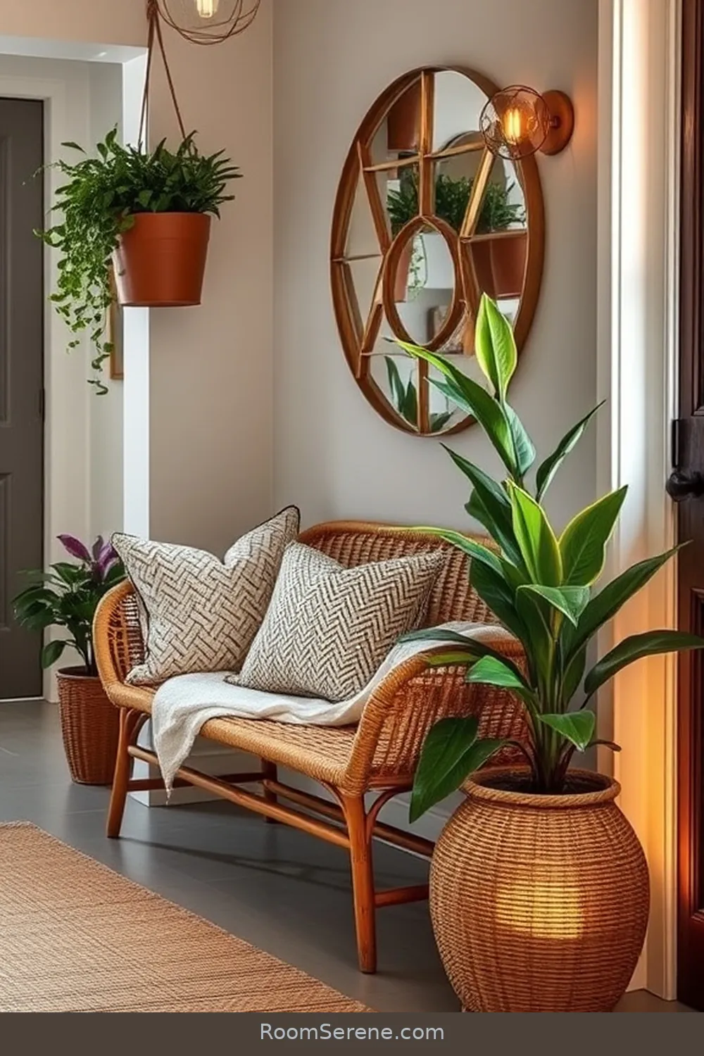 17 Ways to Create Comfort and Coziness in Your Entryway Using Natural Fibers 7 Install a Rattan or Wicker Bench for 17 Ways to Create Comfort and Coziness in Your Entryway Using Natural Fibers