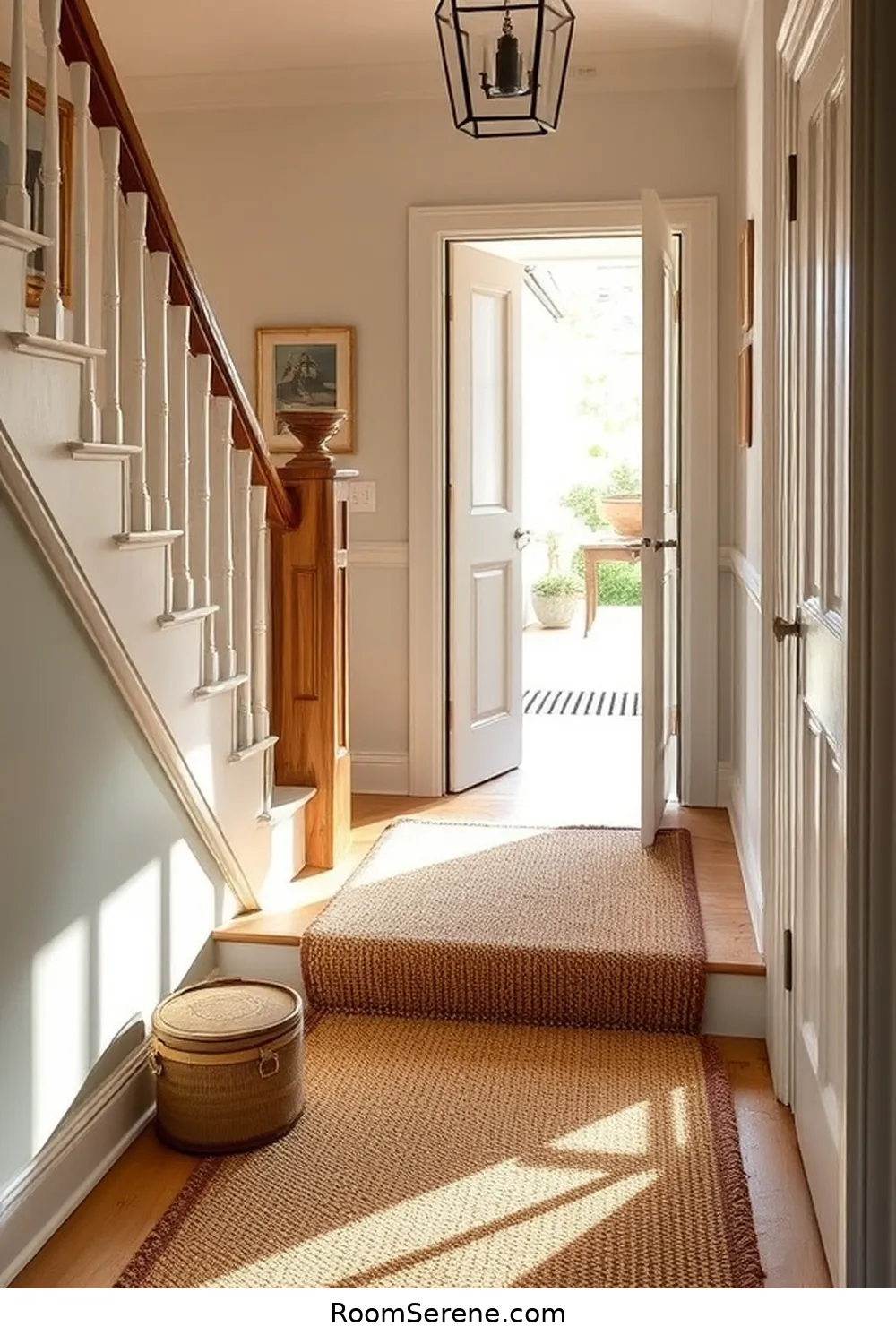 17 Ways to Create Comfort and Coziness in Your Entryway Using Natural Fibers 12 Opt for a Sisal Stair Runner for 17 Ways to Create Comfort and Coziness in Your Entryway Using Natural Fibers