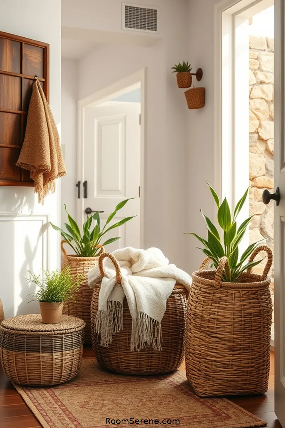 17 Ways to Create Comfort and Coziness in Your Entryway Using Natural Fibers 3 Use Woven Baskets for Storage for 17 Ways to Create Comfort and Coziness in Your Entryway Using Natural Fibers