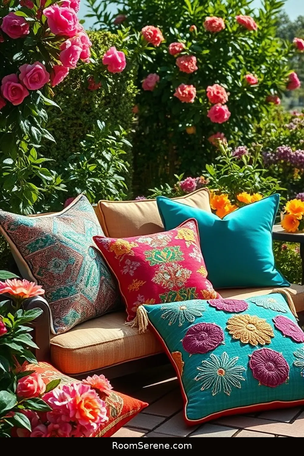 Vibrant Outdoor Cushions for 17 Ways to Create Multi-Use Outdoor Patio Spaces Using Organic Cotton