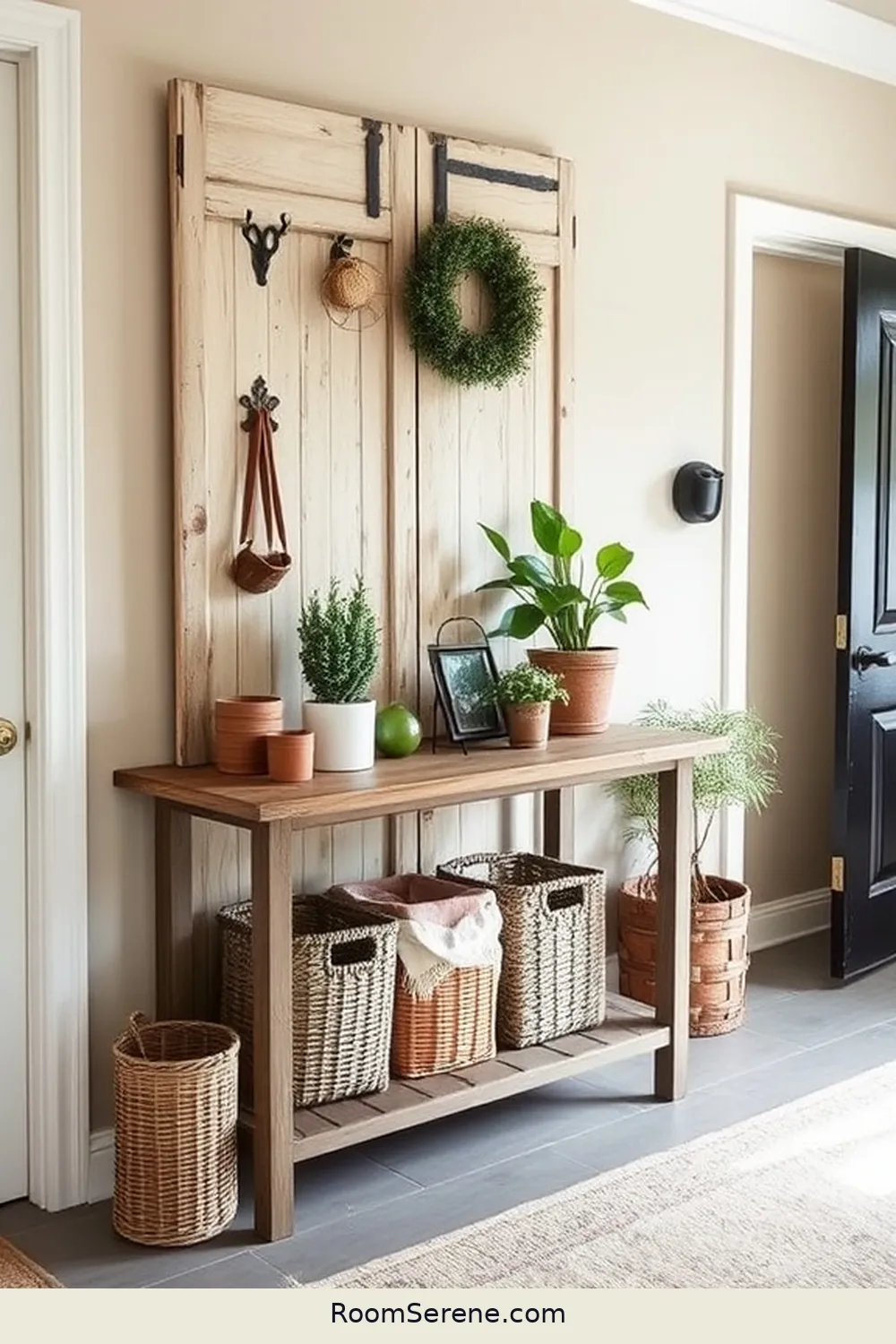 Old Door Entry Table for 18 Creative Storage Solutions for Entryway Using Reclaimed Materials