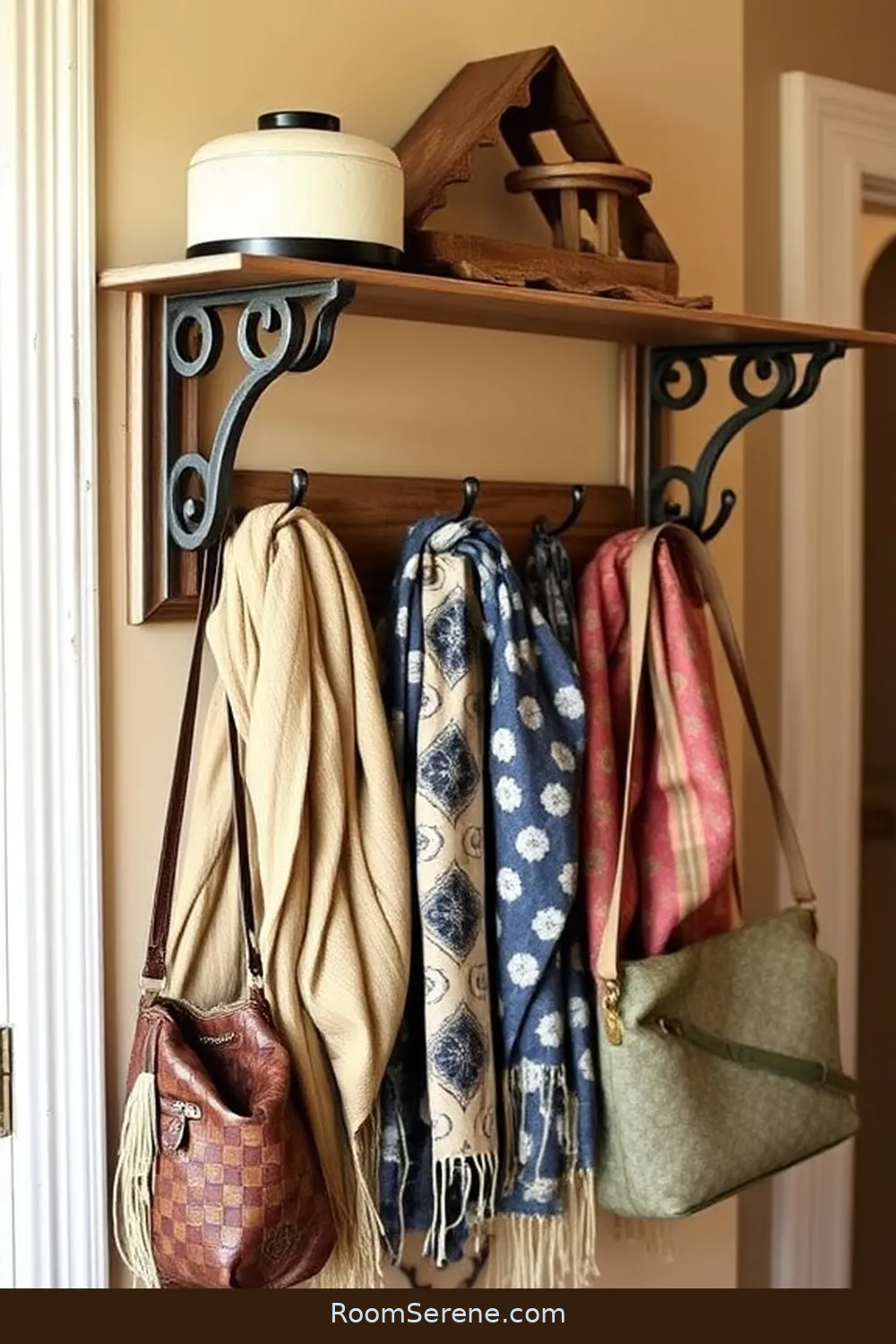 Old Shelf Brackets as Hooks for 18 Creative Storage Solutions for Entryway Using Reclaimed Materials