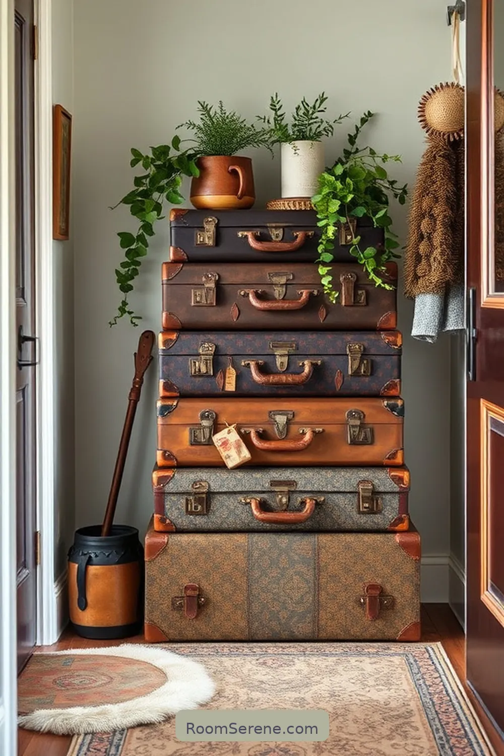 Vintage Suitcase Stack for 18 Creative Storage Solutions for Entryway Using Reclaimed Materials