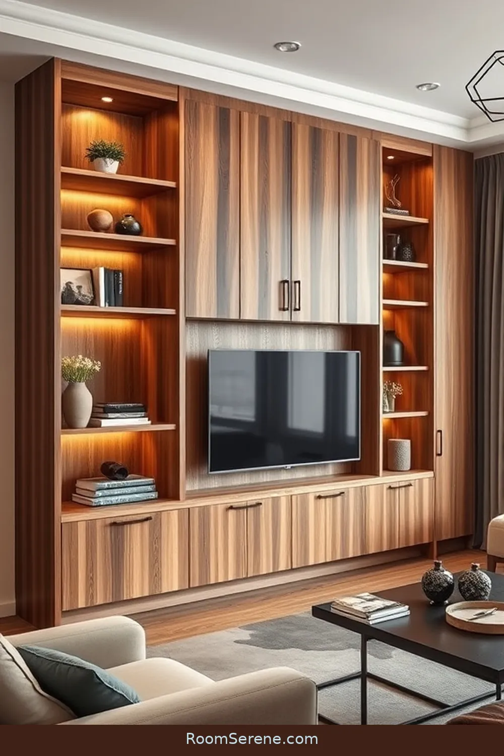 Built-in Wooden Wall Units for 18 Creative Storage Solutions for Living Rooms Using Recycled Wood