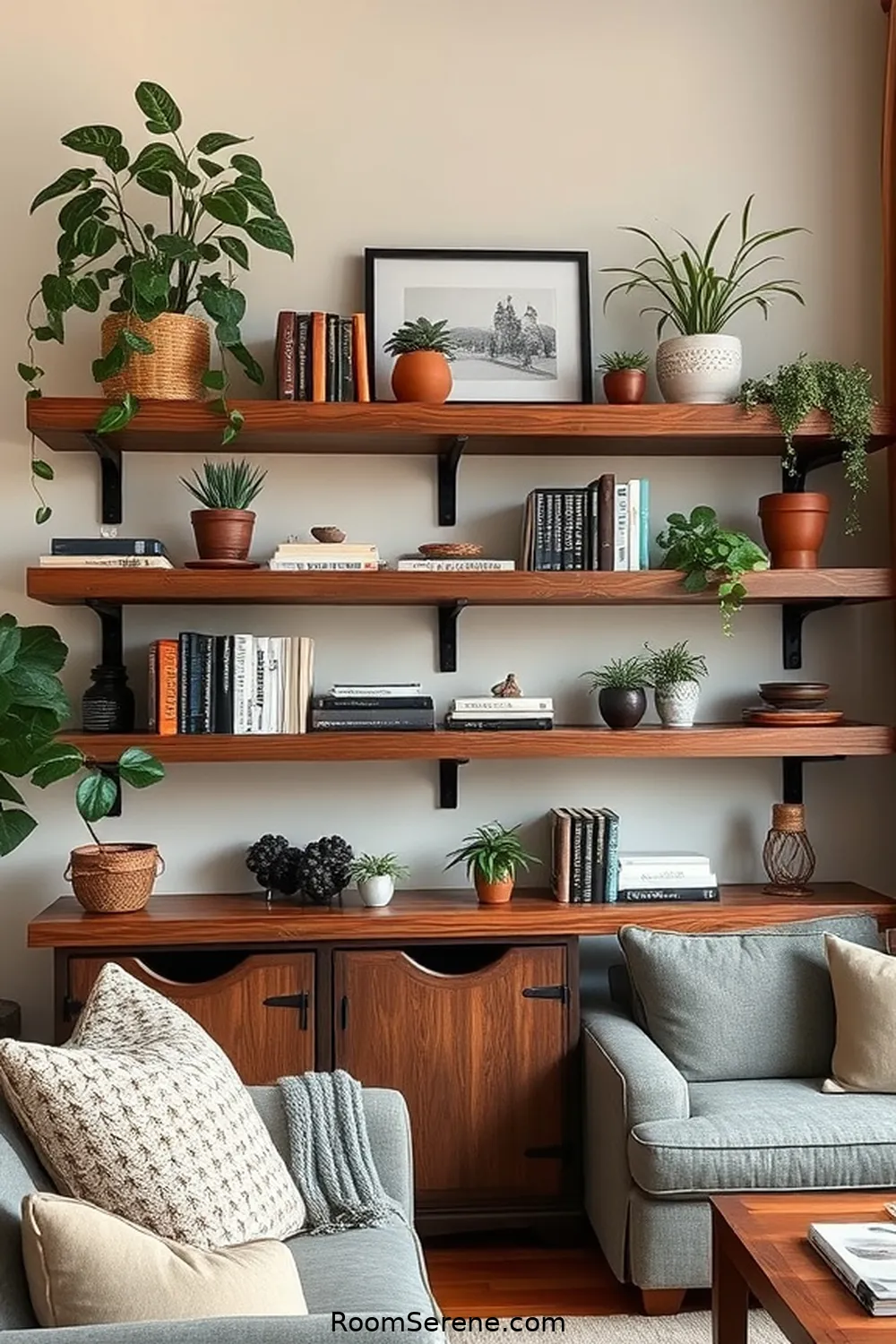Rustic Wooden Shelves for 18 Creative Storage Solutions for Living Rooms Using Recycled Wood