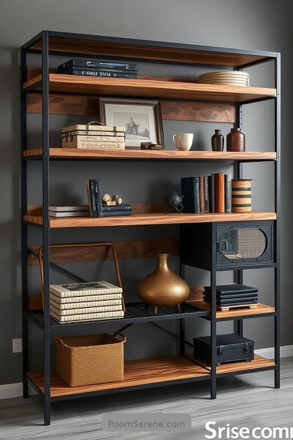 Wood and Metal Combination Storage Unit for 18 Creative Storage Solutions for Living Rooms Using Recycled Wood