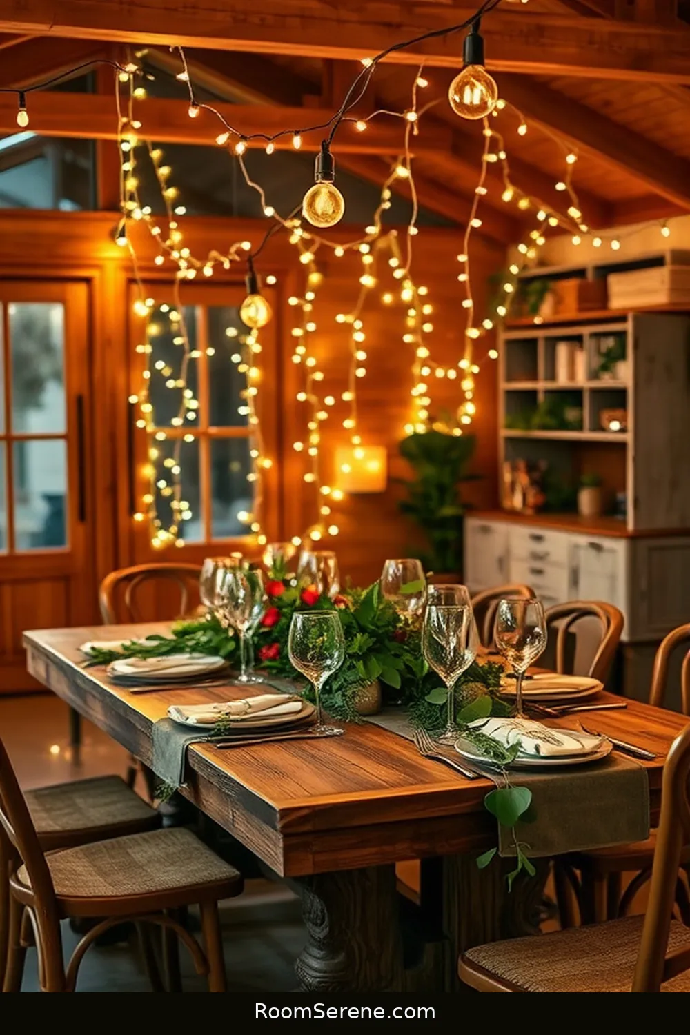 Incorporate Solar String Lights for 18 Smart Ways for Dining Room Organization Using Solar-Powered Lights
