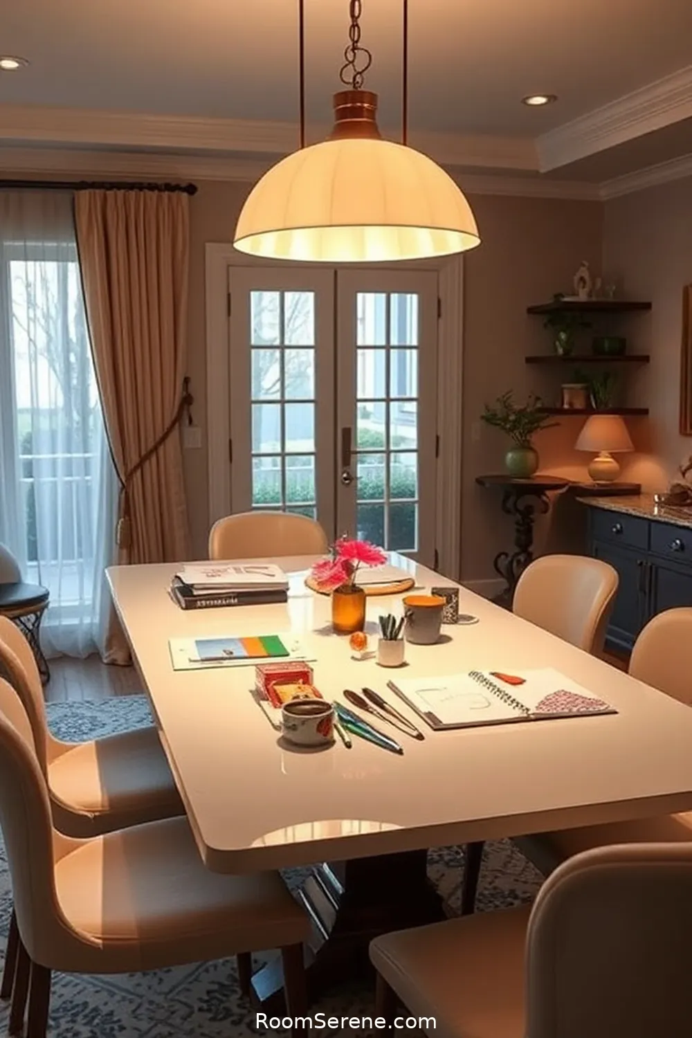 Set Up Solar Task Lighting for Homework or Crafting for 18 Smart Ways for Dining Room Organization Using Solar-Powered Lights