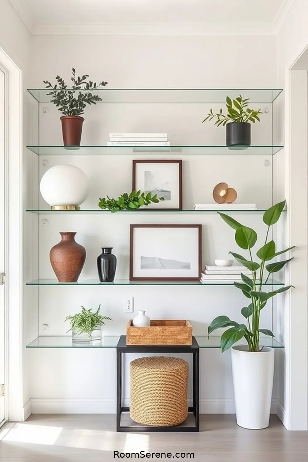 18 Stylish Ways for Entryway Organization Using Glass 2 Glass Shelves for Display and Storage for 18 Stylish Ways for Entryway Organization Using Glass
