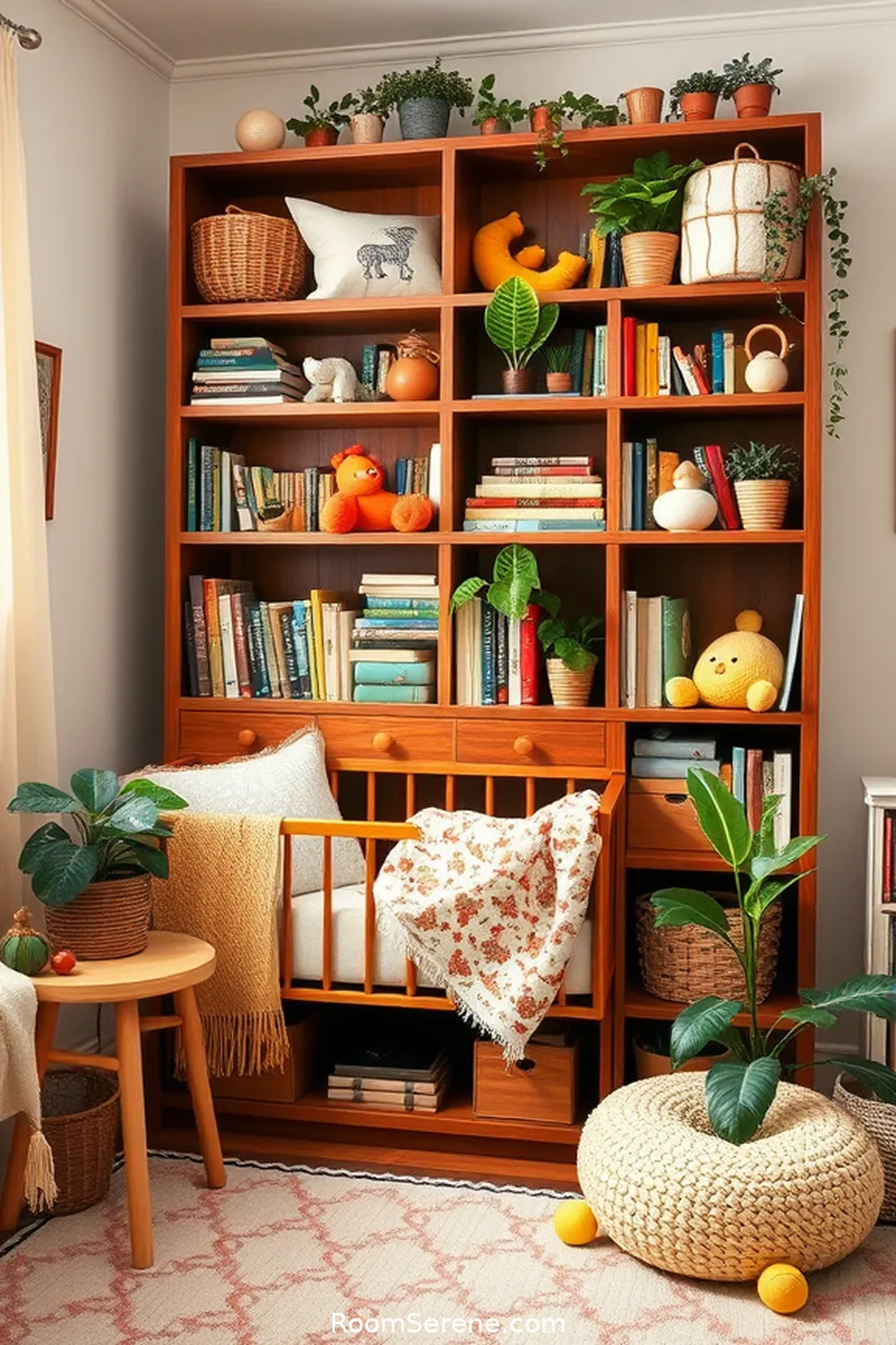 Repurposed Bookshelves for Nursery Essentials for 18 Tips for Nursery Organization Using Reclaimed Materials