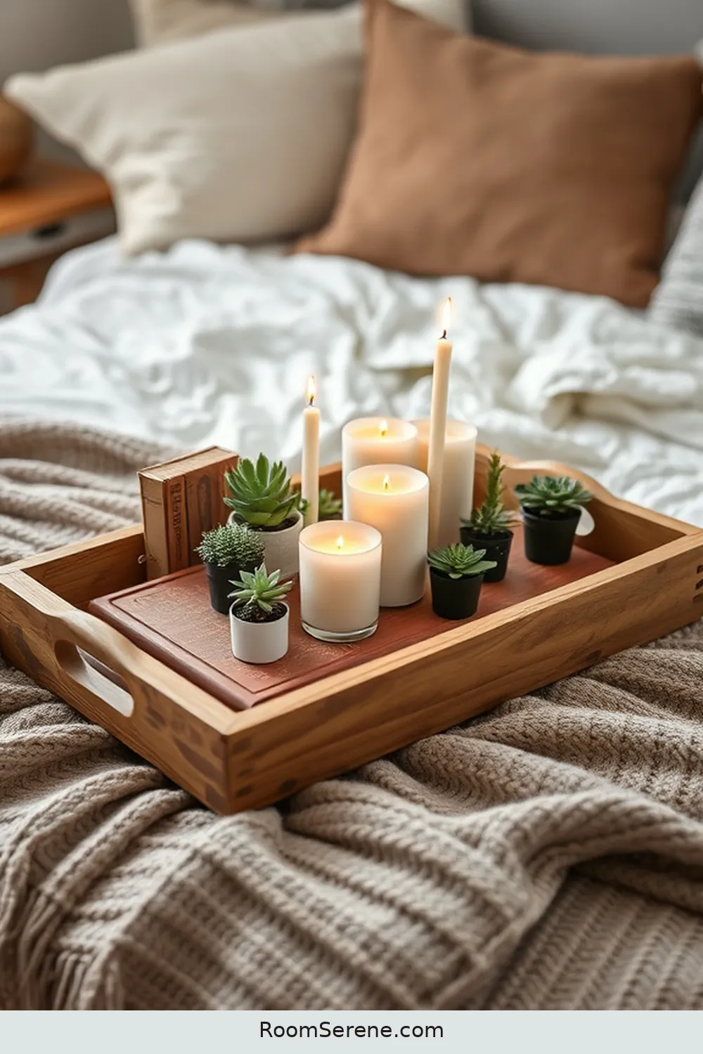 18 Ways to Create Comfort and Coziness in Your Bedroom Using Recycled Wood 16 Create a Rustic Tray for Bedside Essentials for 18 Ways to Create Comfort and Coziness in Your Bedroom Using Recycled Wood