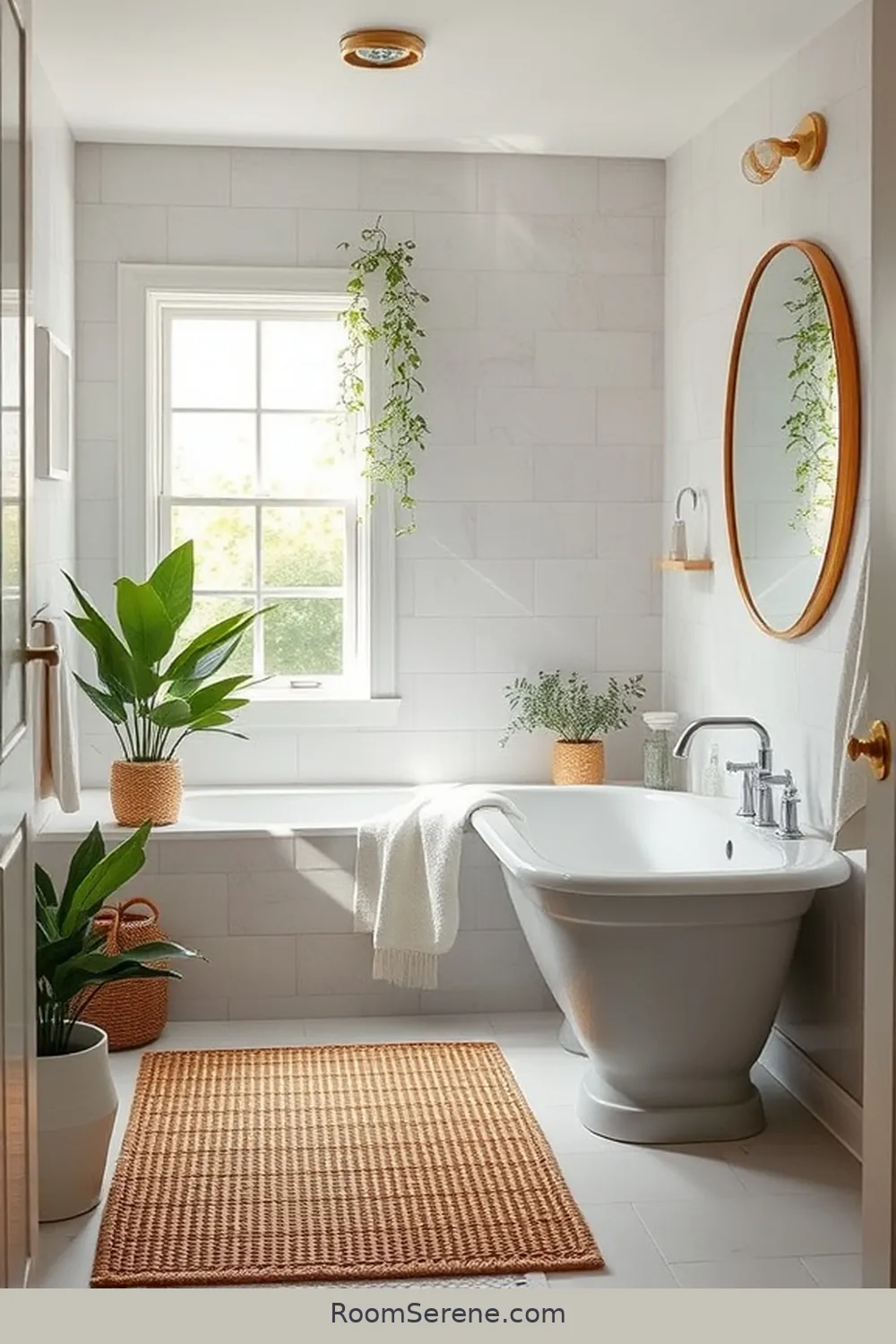 Seagrass Rugs for Natural Beauty for 18 Ways to Create Multi-Use Bathroom Spaces Using Natural Fibers