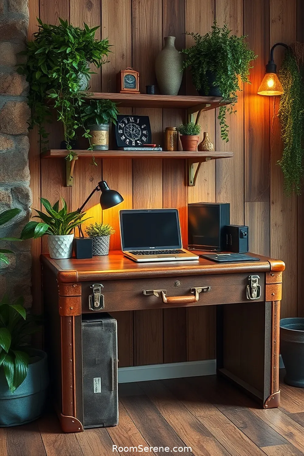 19 Creative Designs for Dining Room Workspaces Using Recycled Wood 14 Vintage Suitcase Storage Desk for 19 Creative Designs for Dining Room Workspaces Using Recycled Wood