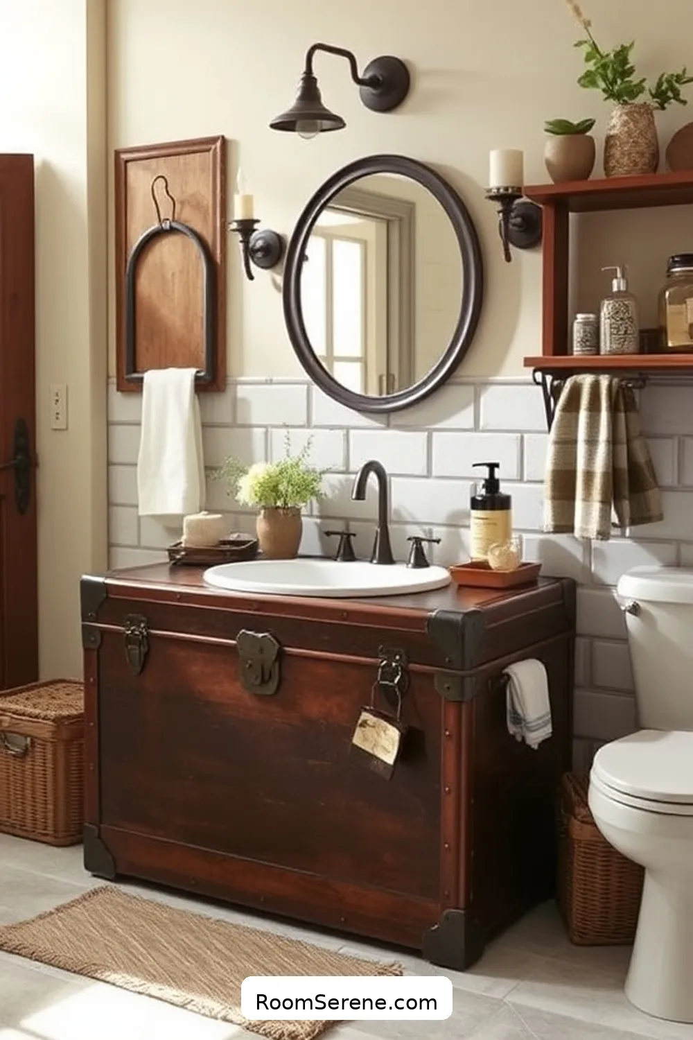 Vintage Trunk for Extra Storage for 19 Creative Storage Solutions for Your Bathroom Using Reclaimed Materials