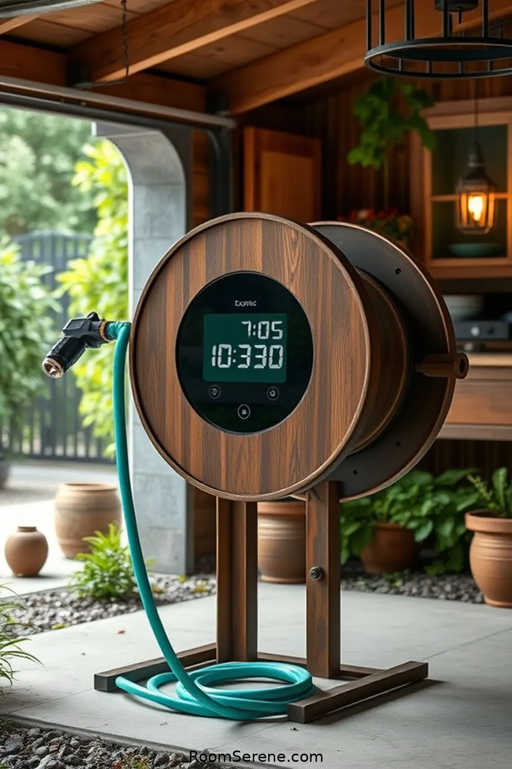 19 Smart Home Features for Your Garage Using Reclaimed Materials 14 Reclaimed Garden Hose Reel With Smart Timer for 19 Smart Home Features for Your Garage Using Reclaimed Materials