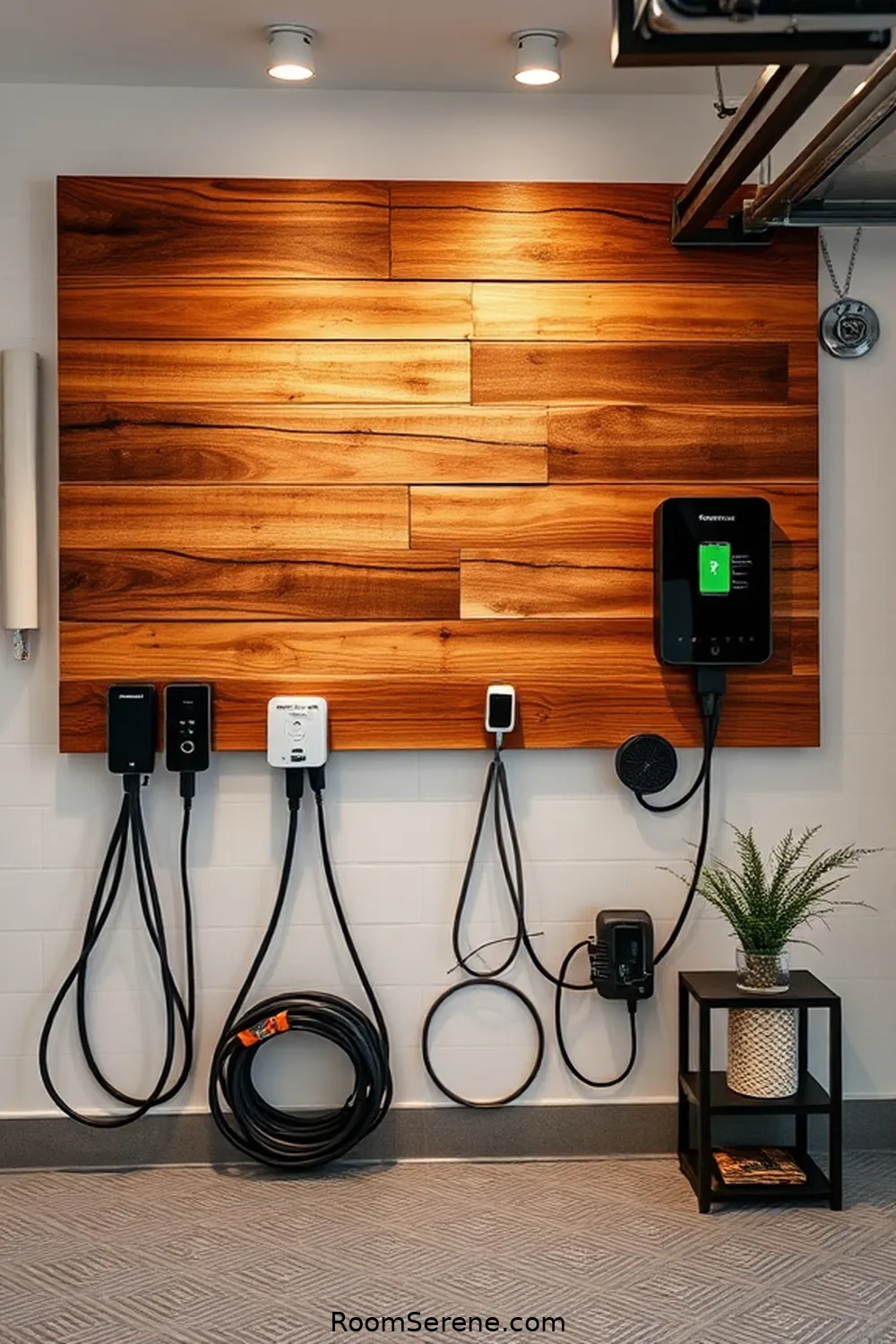 19 Smart Home Features for Your Garage Using Reclaimed Materials 18 Reclaimed Wood Wall Art With Integrated Charging Stations for 19 Smart Home Features for Your Garage Using Reclaimed Materials