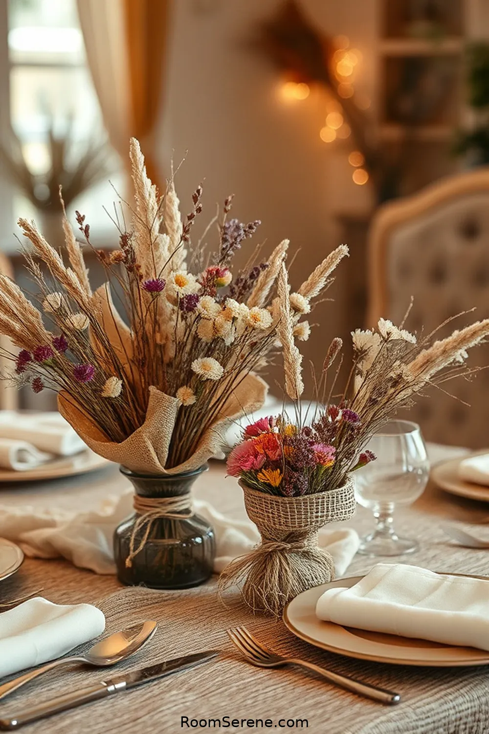 19 Ways to Achieve Comfort and Coziness in Your Dining Room Using Natural Fibers 14 Decorating With Dried Flowers in Jute Wrapping for 19 Ways to Achieve Comfort and Coziness in Your Dining Room Using Natural Fibers