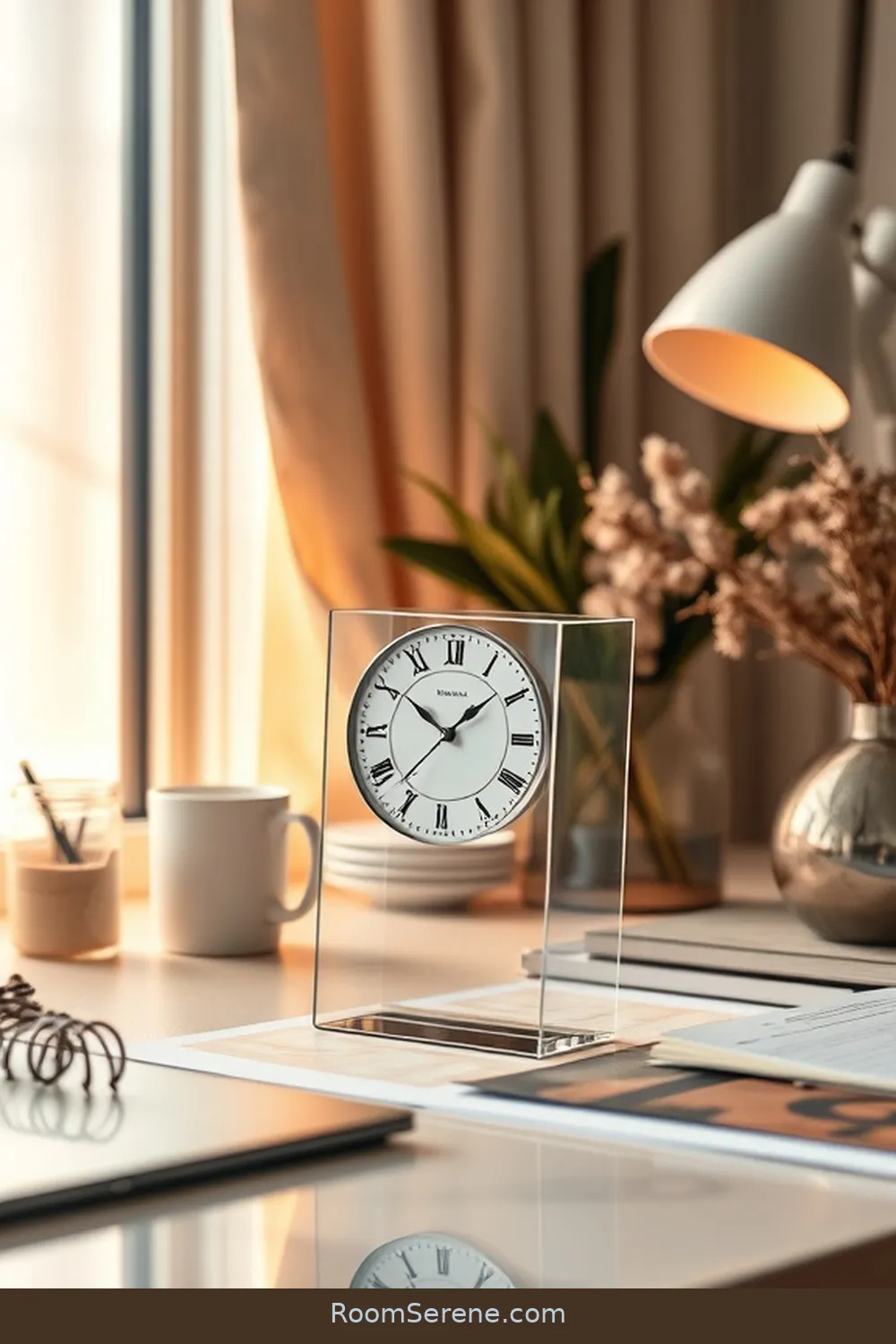 19 Ways to Achieve Comfort and Coziness in Your Home Office Using Glass 18 Glass Clocks for Functional Decor for 19 Ways to Achieve Comfort and Coziness in Your Home Office Using Glass
