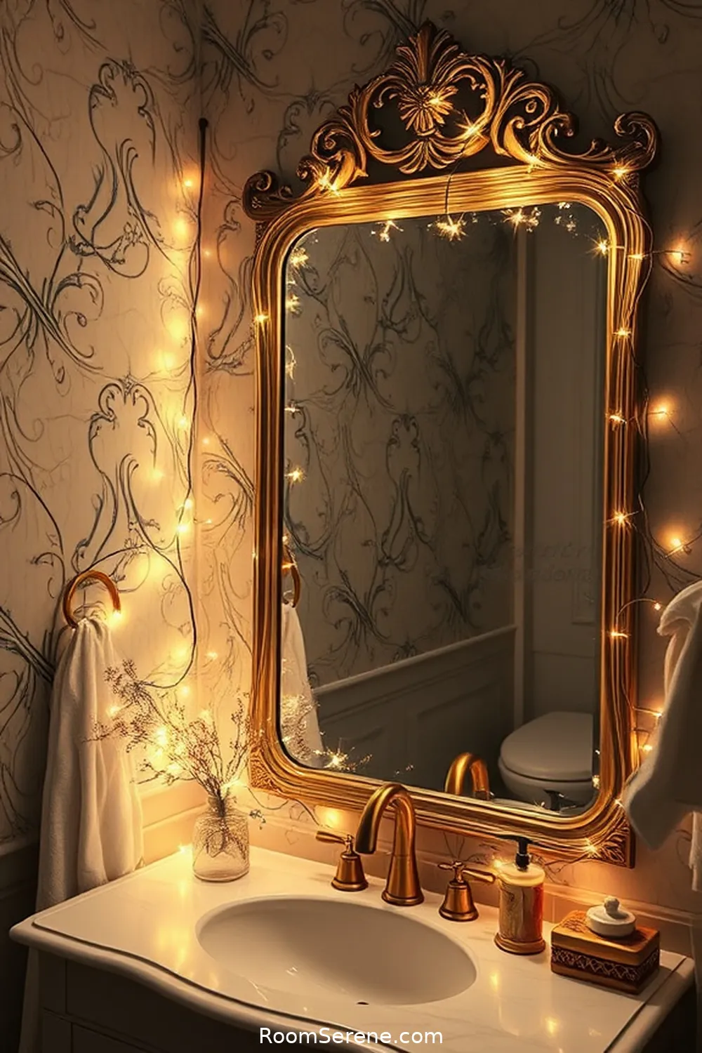 19 Ways to Create Comfort and Coziness in Your Bathroom Using Solar-Powered Lights 6 Hang Solar-Powered Fairy Lights Around Mirrors for 19 Ways to Create Comfort and Coziness in Your Bathroom Using Solar-Powered Lights