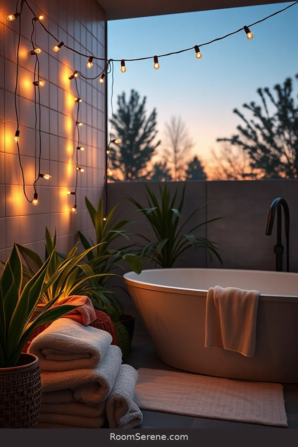 19 Ways to Create Comfort and Coziness in Your Bathroom Using Solar-Powered Lights 3 Use Solar String Lights for a Soft Glow for 19 Ways to Create Comfort and Coziness in Your Bathroom Using Solar-Powered Lights