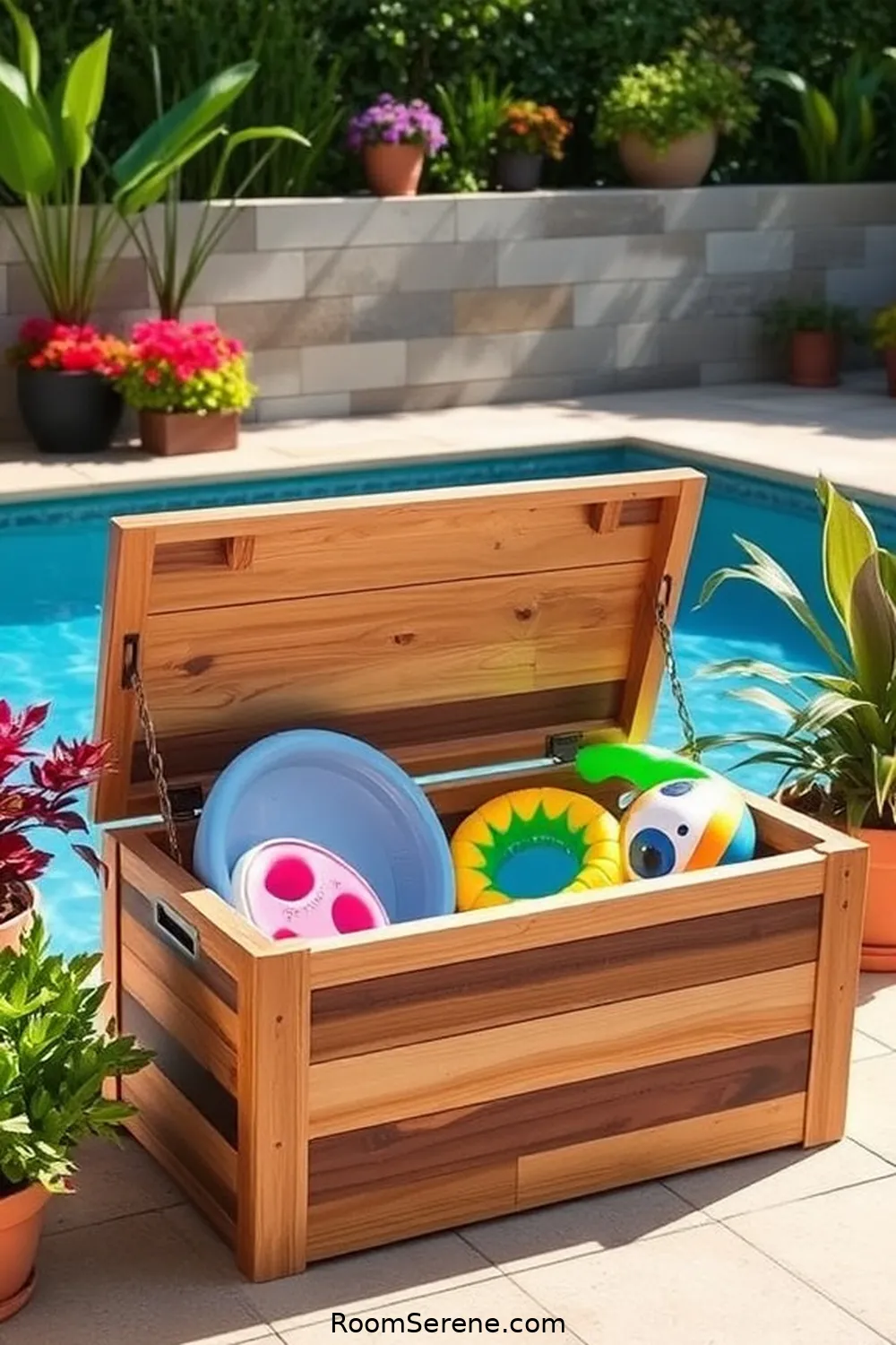 Custom-built Wooden Storage Box for Pool Toys for 20 Creative Storage Solutions for Outdoor Patios Using Recycled Wood