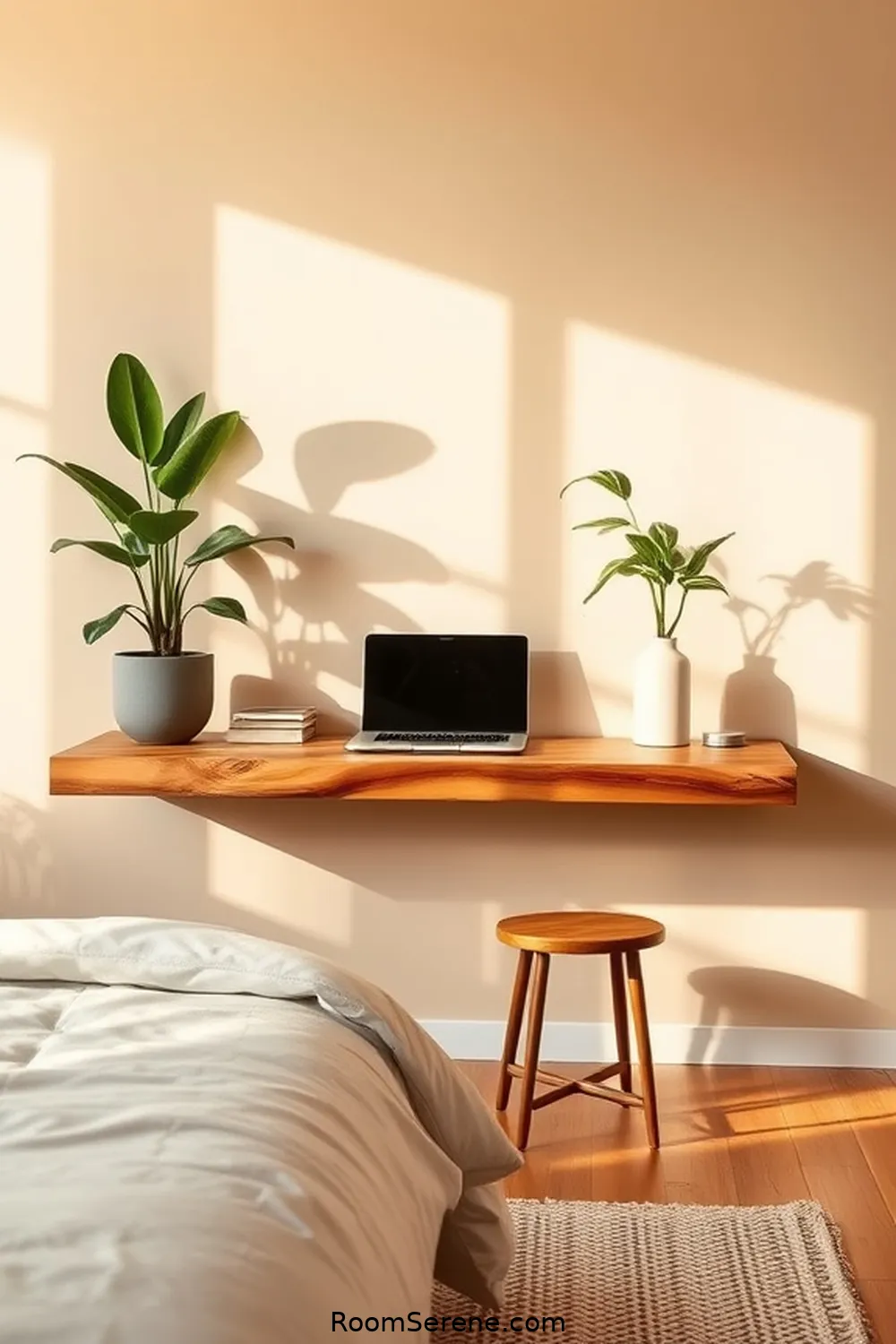 Floating Wood Desk for 20 Creative Workspace Designs in Your Bedroom Using Recycled Wood