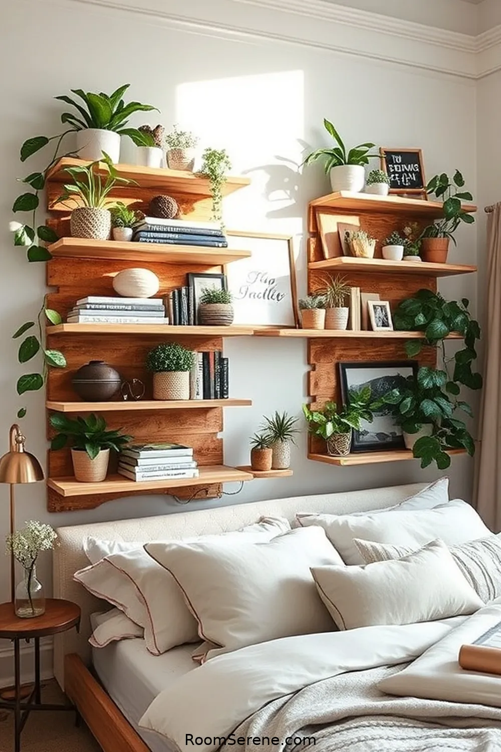Pallet Wood Shelves for 20 Creative Workspace Designs in Your Bedroom Using Recycled Wood