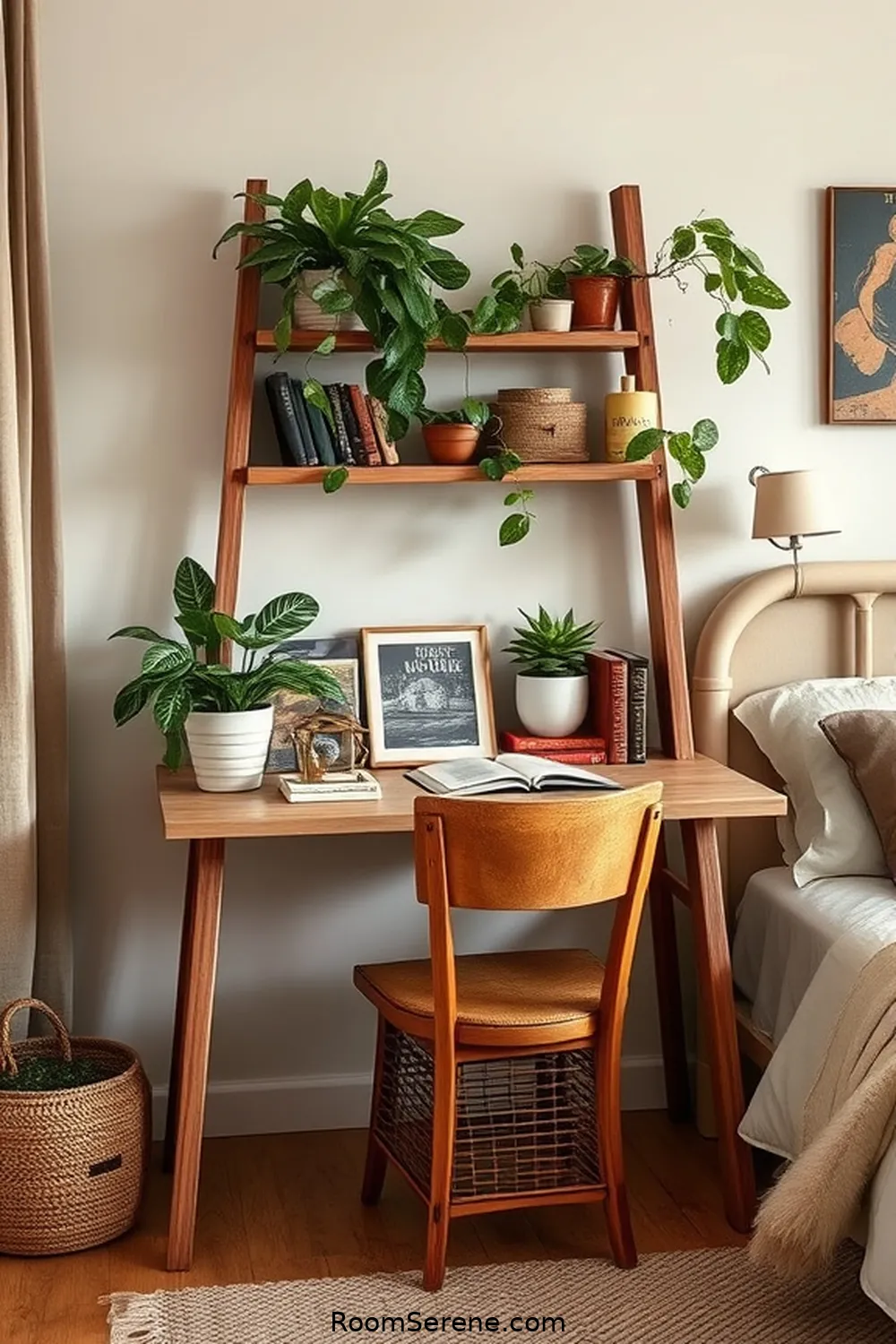 Wood Ladder Desk for 20 Creative Workspace Designs in Your Bedroom Using Recycled Wood